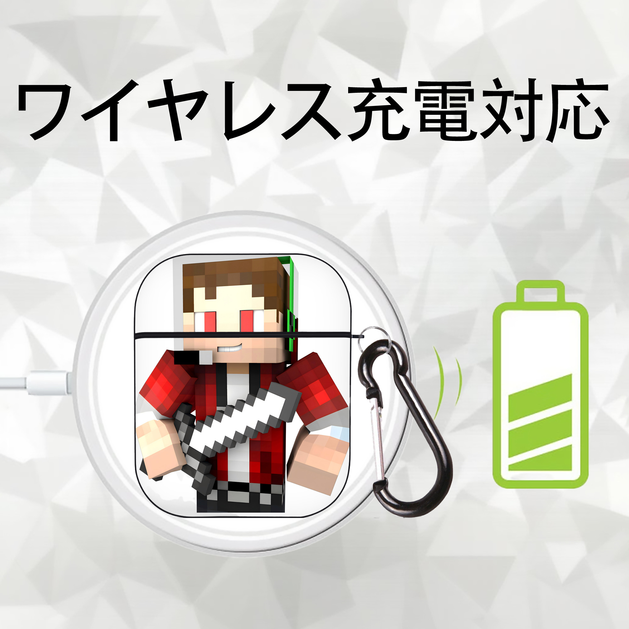 マインクラフト ブロックの世界 Minecraft MC Block world AirPods 第2世代保護ケース ハードシェル ブラック 耐衝撃・防指紋・カラビナ付き