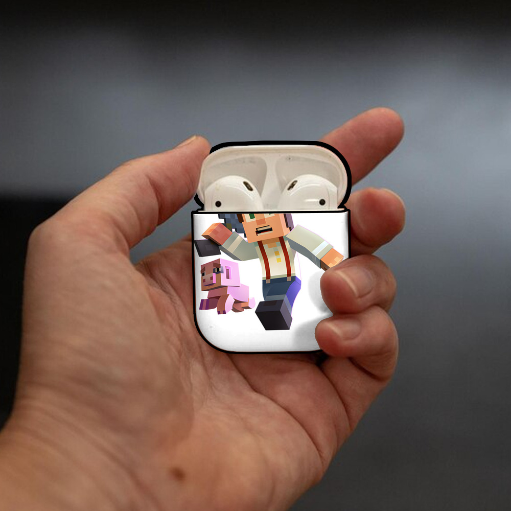 マインクラフト ブロックの世界 Minecraft MC Block world AirPods 第2世代保護ケース ハードシェル ブラック 耐衝撃・防指紋・カラビナ付き