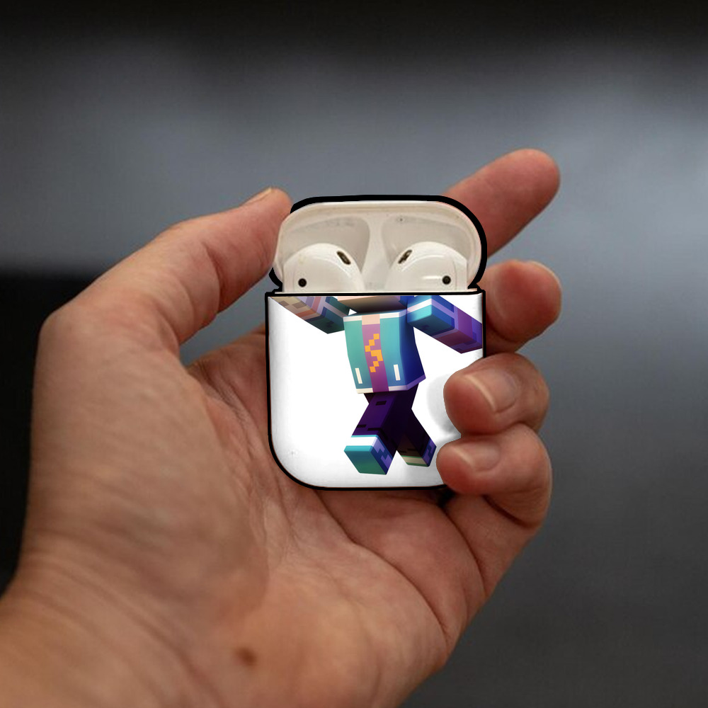マインクラフト ブロックの世界 Minecraft MC Block world AirPods 第2世代保護ケース ハードシェル ブラック 耐衝撃・防指紋・カラビナ付き