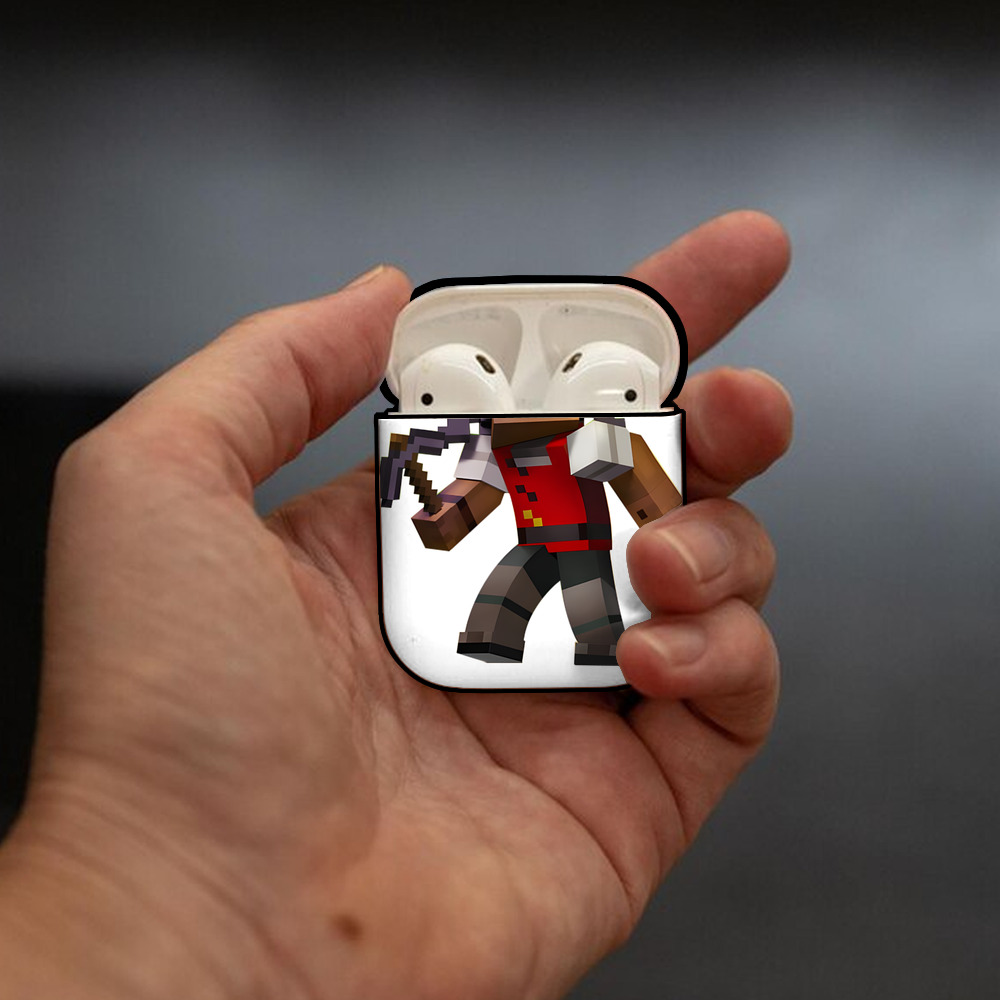 マインクラフト ブロックの世界 Minecraft MC Block world AirPods 第2世代保護ケース ハードシェル ブラック 耐衝撃・防指紋・カラビナ付き