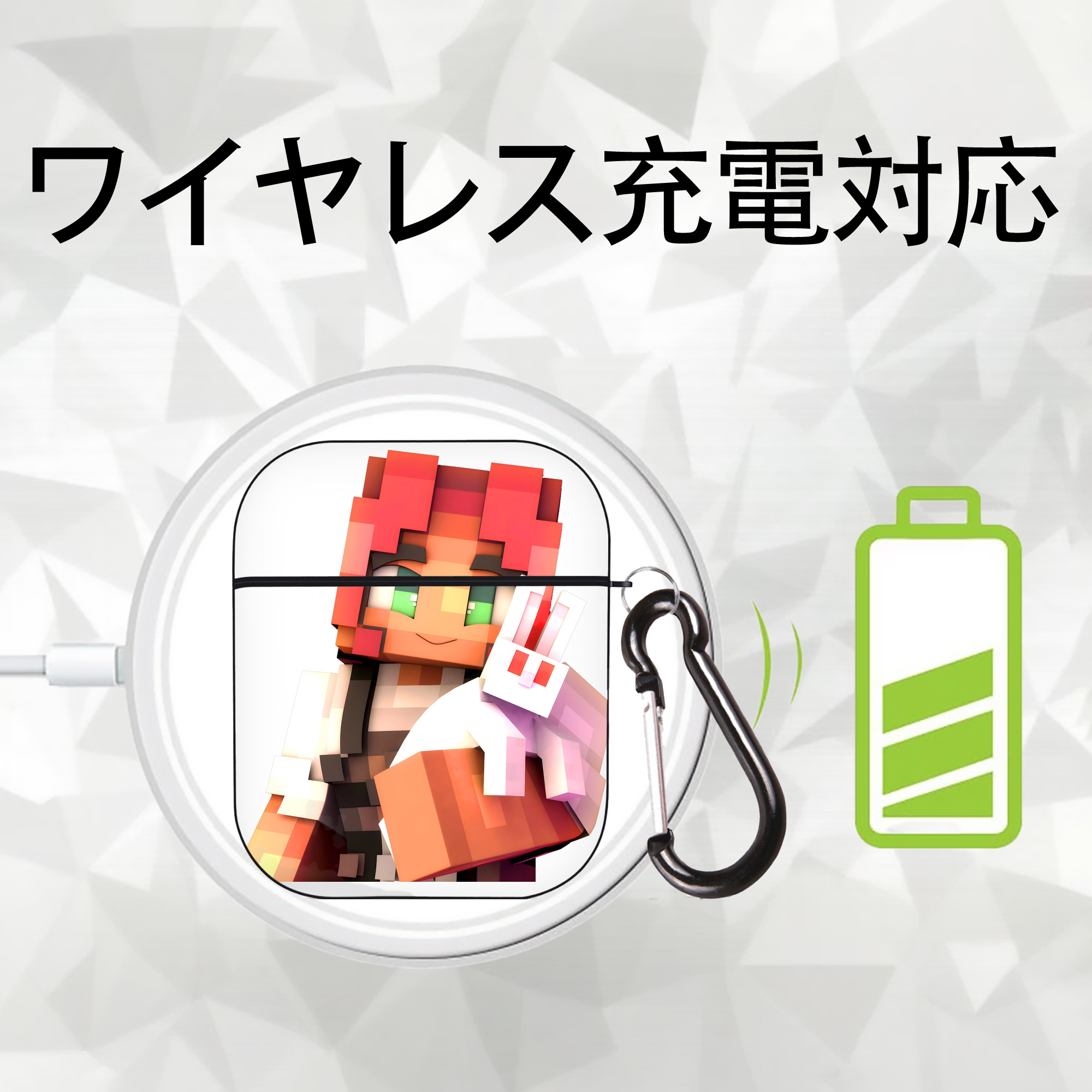 マインクラフト ブロックの世界 Minecraft MC Block world AirPods 第2世代保護ケース ハードシェル ブラック 耐衝撃・防指紋・カラビナ付き