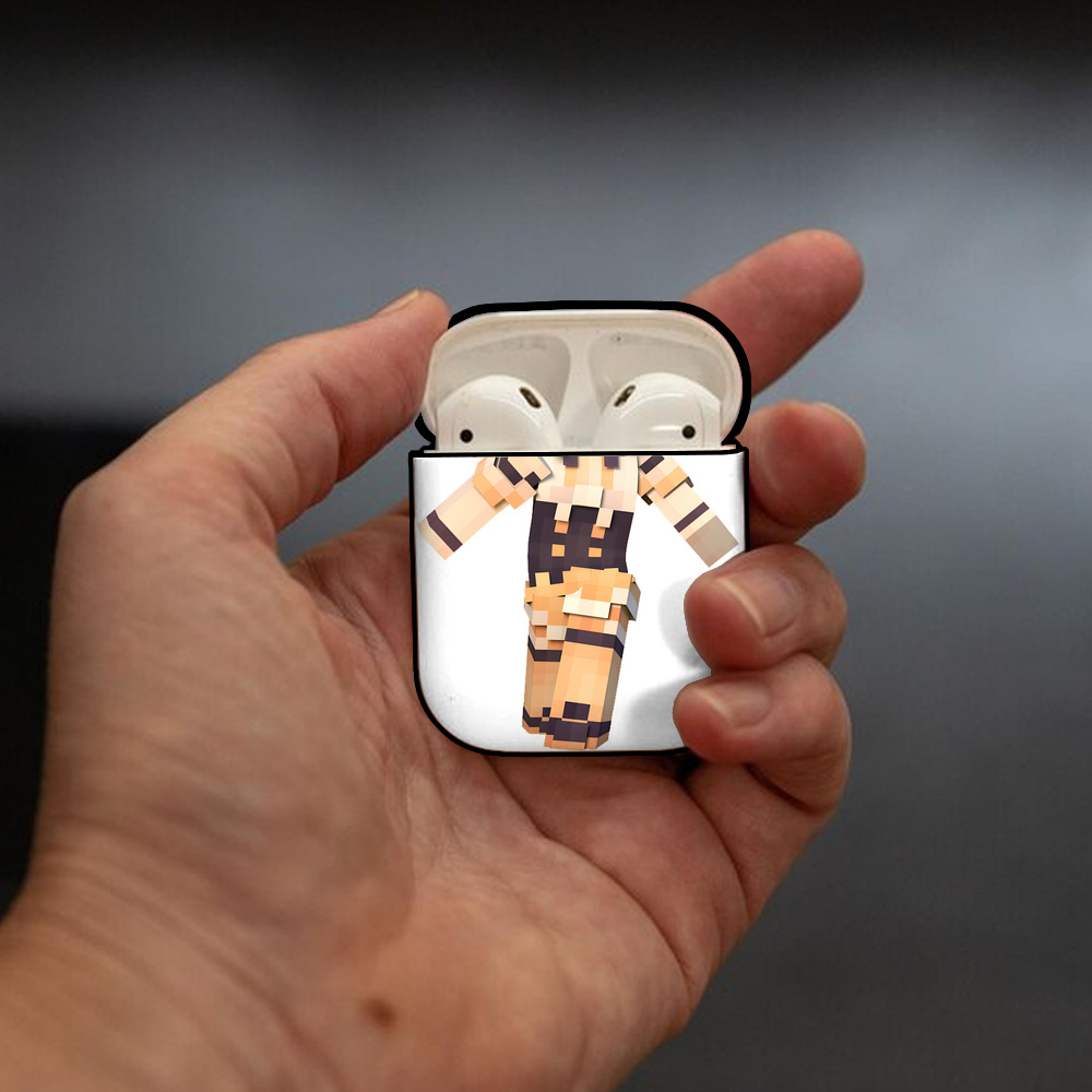 マインクラフト ブロックの世界 Minecraft MC Block world AirPods 第2世代保護ケース ハードシェル ブラック 耐衝撃・防指紋・カラビナ付き