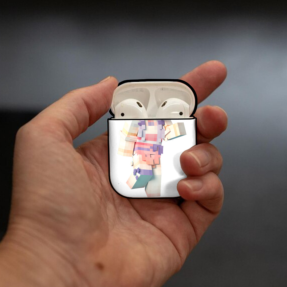 マインクラフト ブロックの世界 Minecraft MC Block world AirPods 第2世代保護ケース ハードシェル ブラック 耐衝撃・防指紋・カラビナ付き