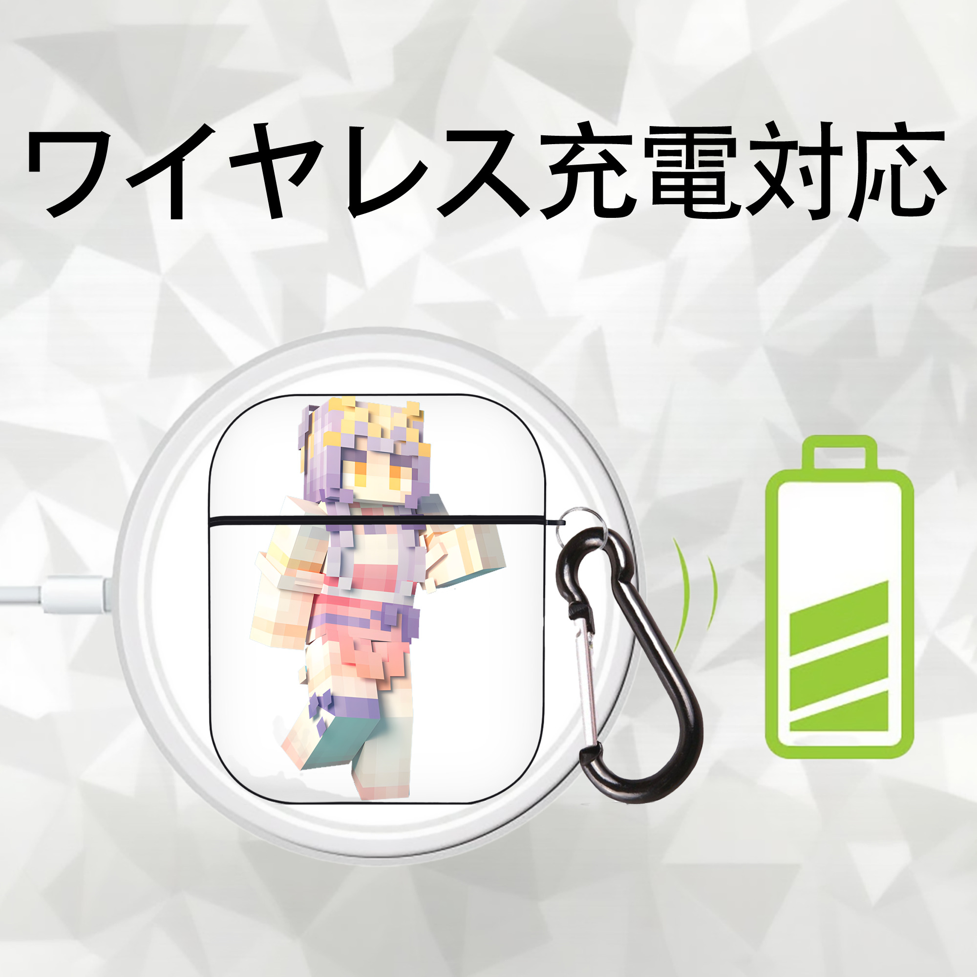 マインクラフト ブロックの世界 Minecraft MC Block world AirPods 第2世代保護ケース ハードシェル ブラック 耐衝撃・防指紋・カラビナ付き