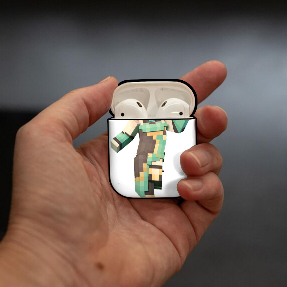 マインクラフト ブロックの世界 Minecraft MC Block world AirPods 第2世代保護ケース ハードシェル ブラック 耐衝撃・防指紋・カラビナ付き