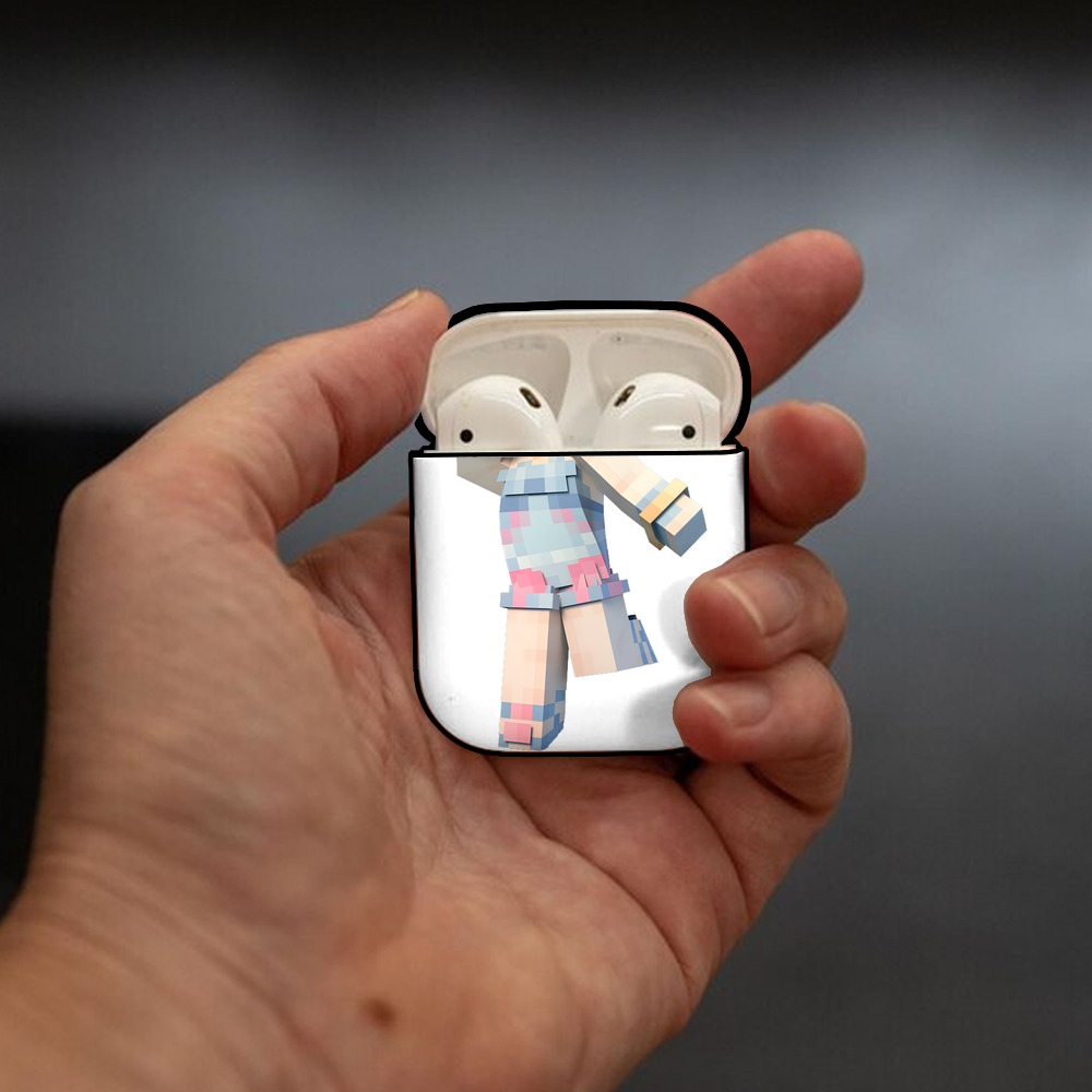 マインクラフト ブロックの世界 Minecraft MC Block world AirPods 第2世代保護ケース ハードシェル ブラック 耐衝撃・防指紋・カラビナ付き