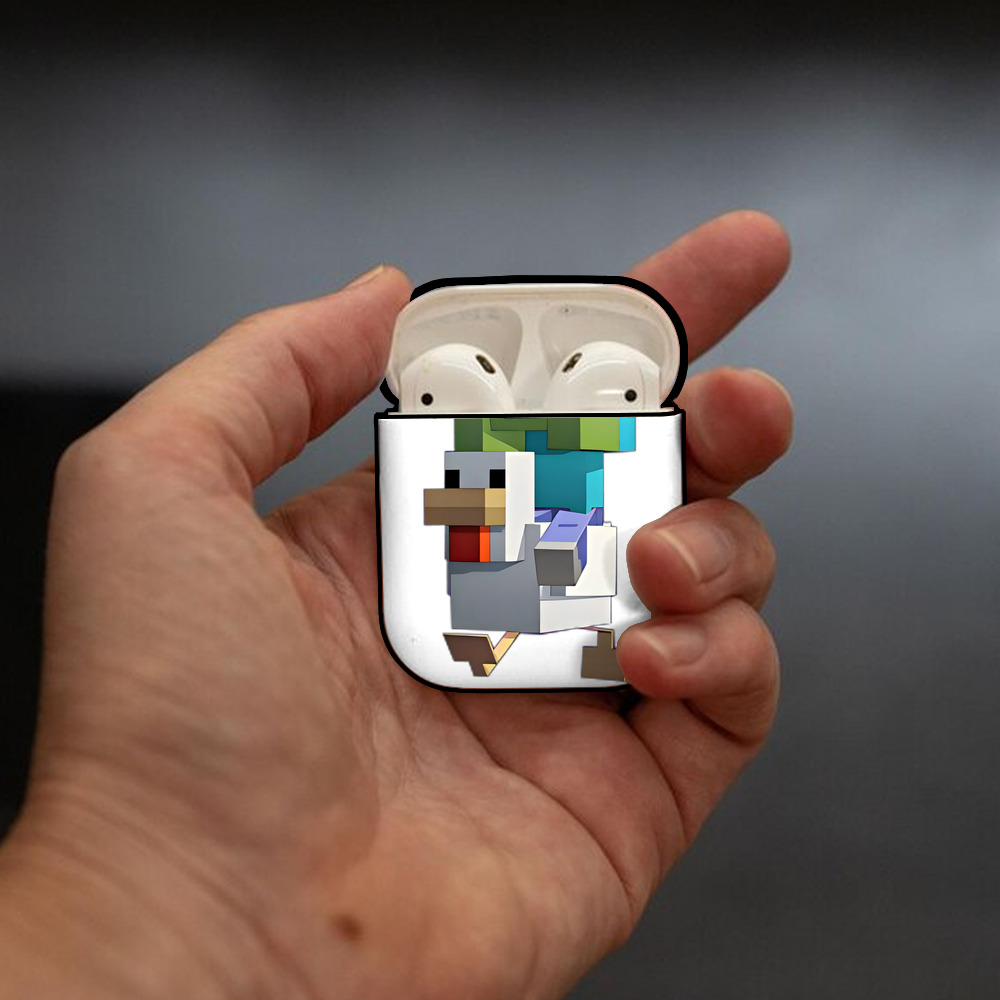 マインクラフト ブロックの世界 Minecraft MC Block world AirPods 第2世代保護ケース ハードシェル ブラック 耐衝撃・防指紋・カラビナ付き