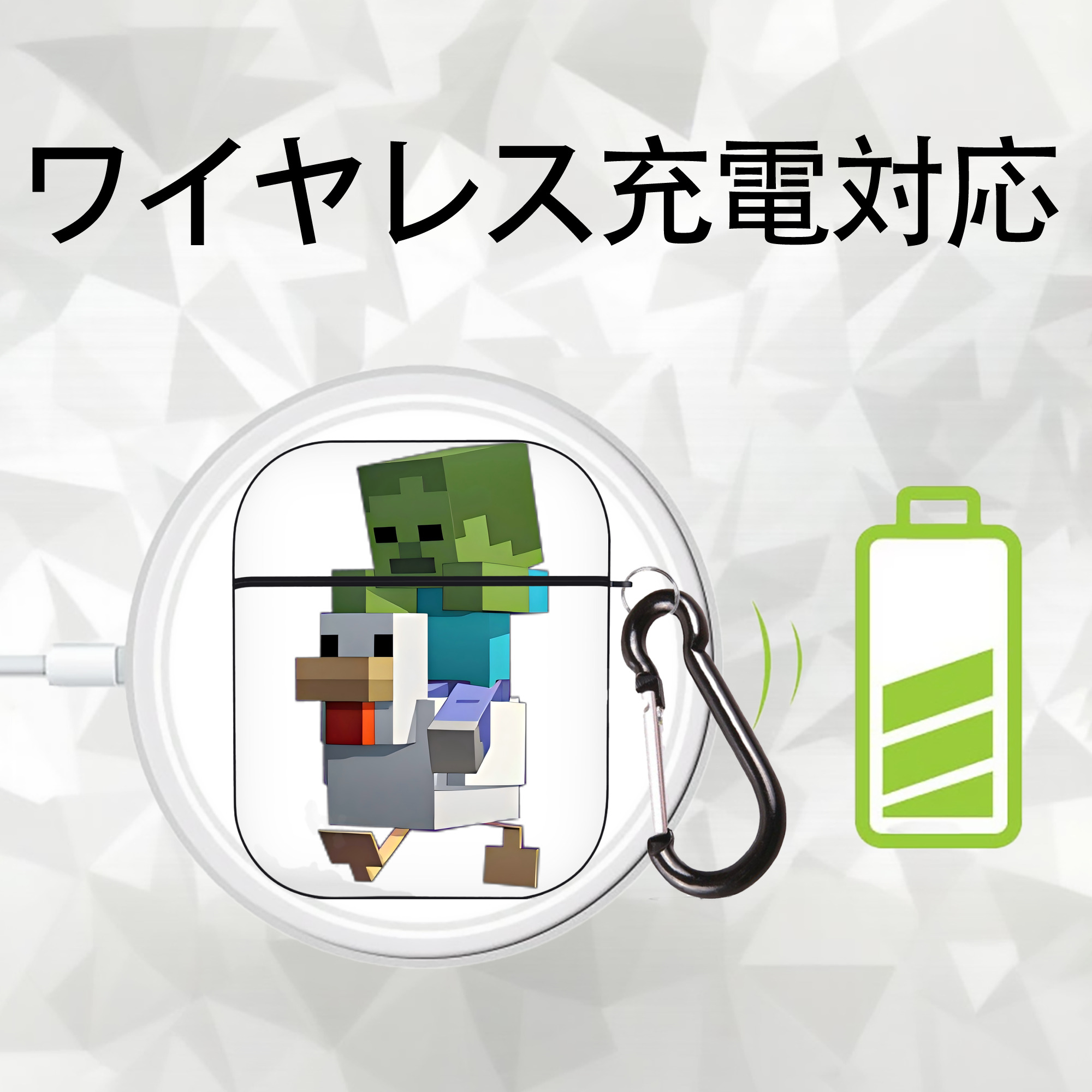 マインクラフト ブロックの世界 Minecraft MC Block world AirPods 第2世代保護ケース ハードシェル ブラック 耐衝撃・防指紋・カラビナ付き