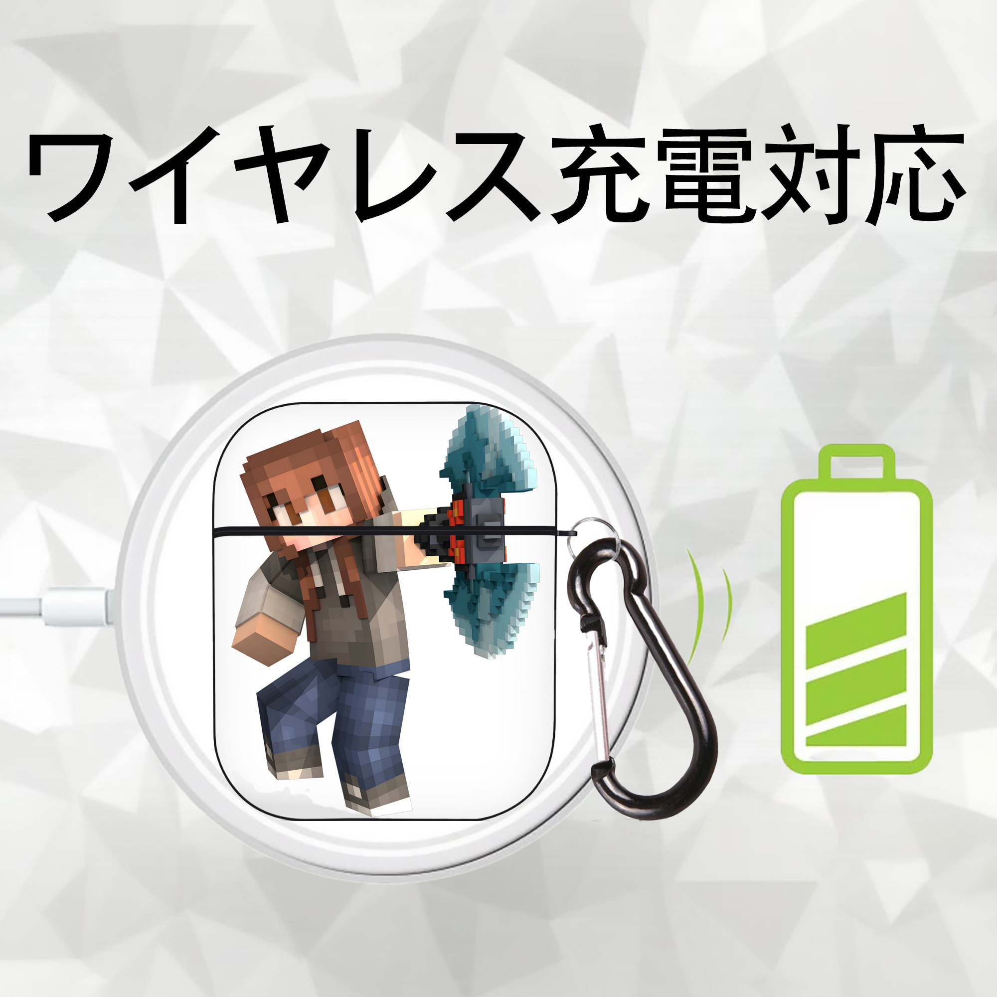 マインクラフト ブロックの世界 Minecraft MC Block world AirPods 第2世代保護ケース ハードシェル ブラック 耐衝撃・防指紋・カラビナ付き