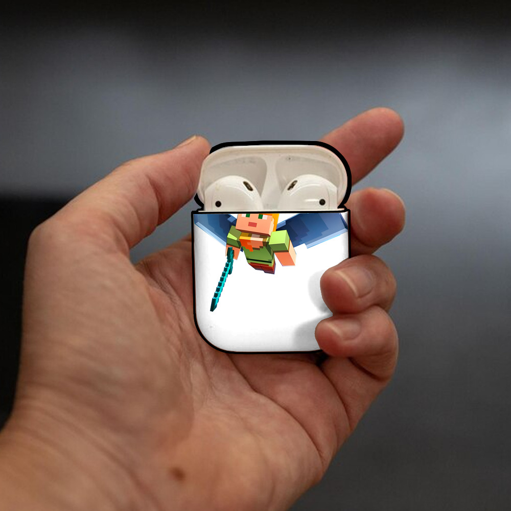マインクラフト ブロックの世界 Minecraft MC Block world AirPods 第2世代保護ケース ハードシェル ブラック 耐衝撃・防指紋・カラビナ付き