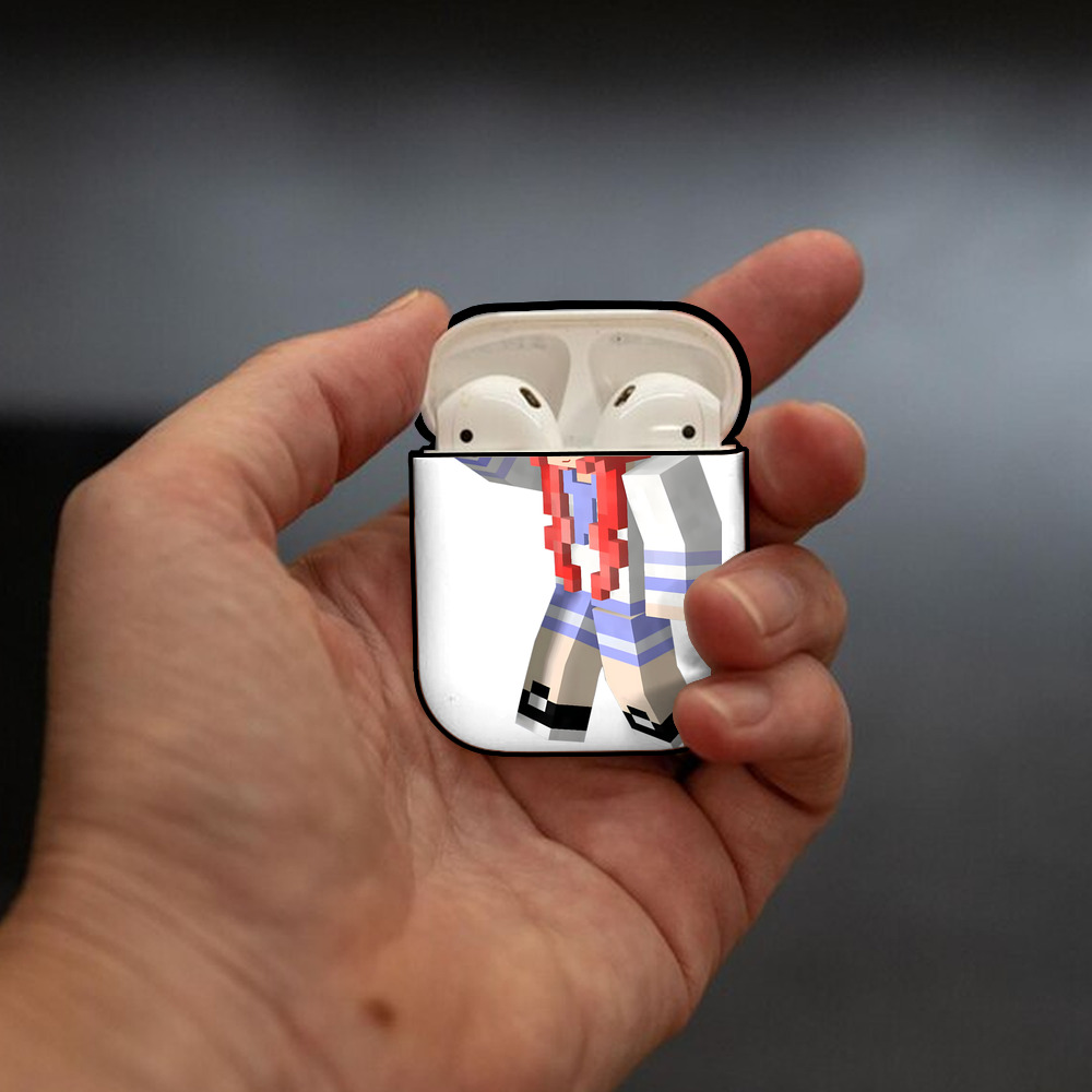 マインクラフト ブロックの世界 Minecraft MC Block world AirPods 第2世代保護ケース ハードシェル ブラック 耐衝撃・防指紋・カラビナ付き