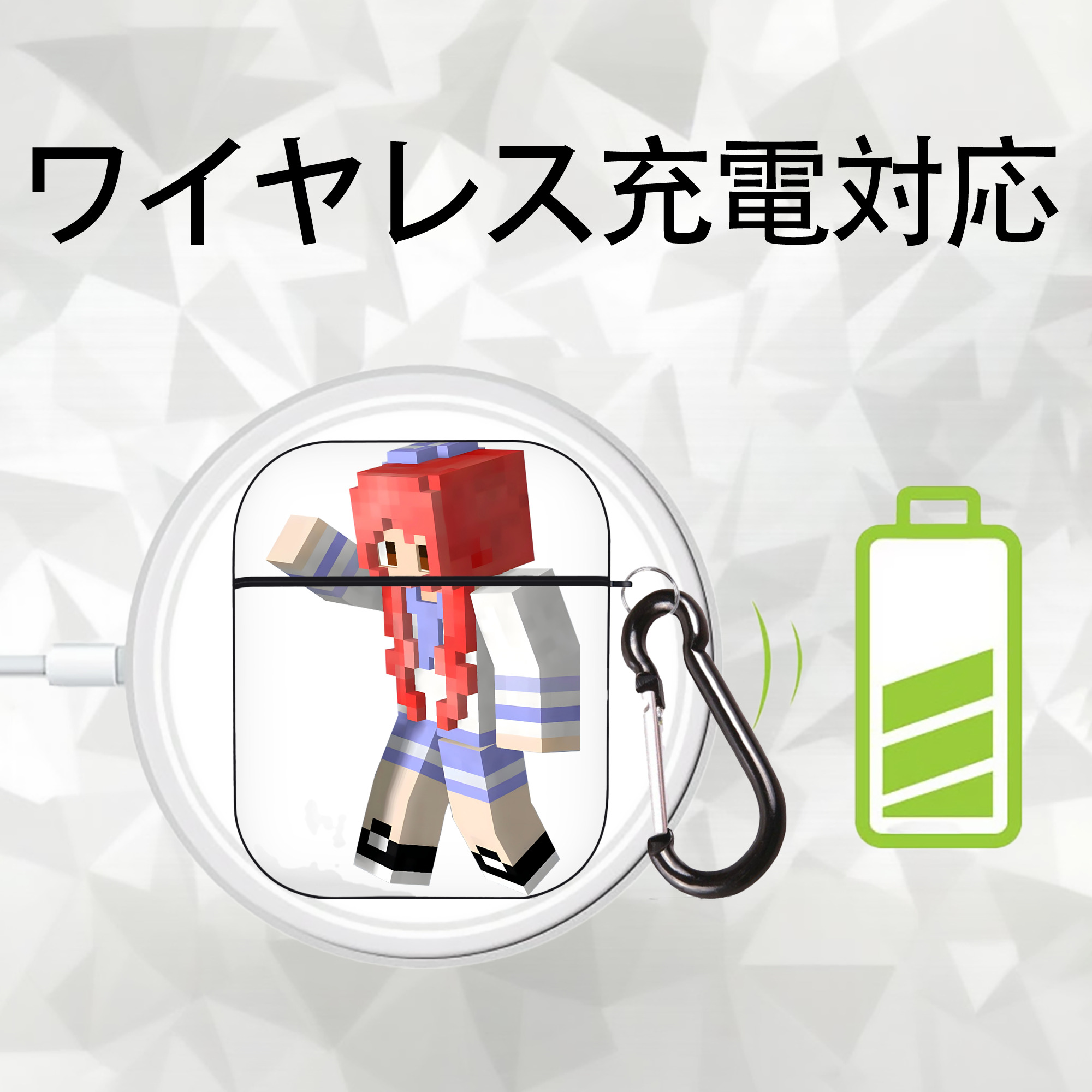 マインクラフト ブロックの世界 Minecraft MC Block world AirPods 第2世代保護ケース ハードシェル ブラック 耐衝撃・防指紋・カラビナ付き