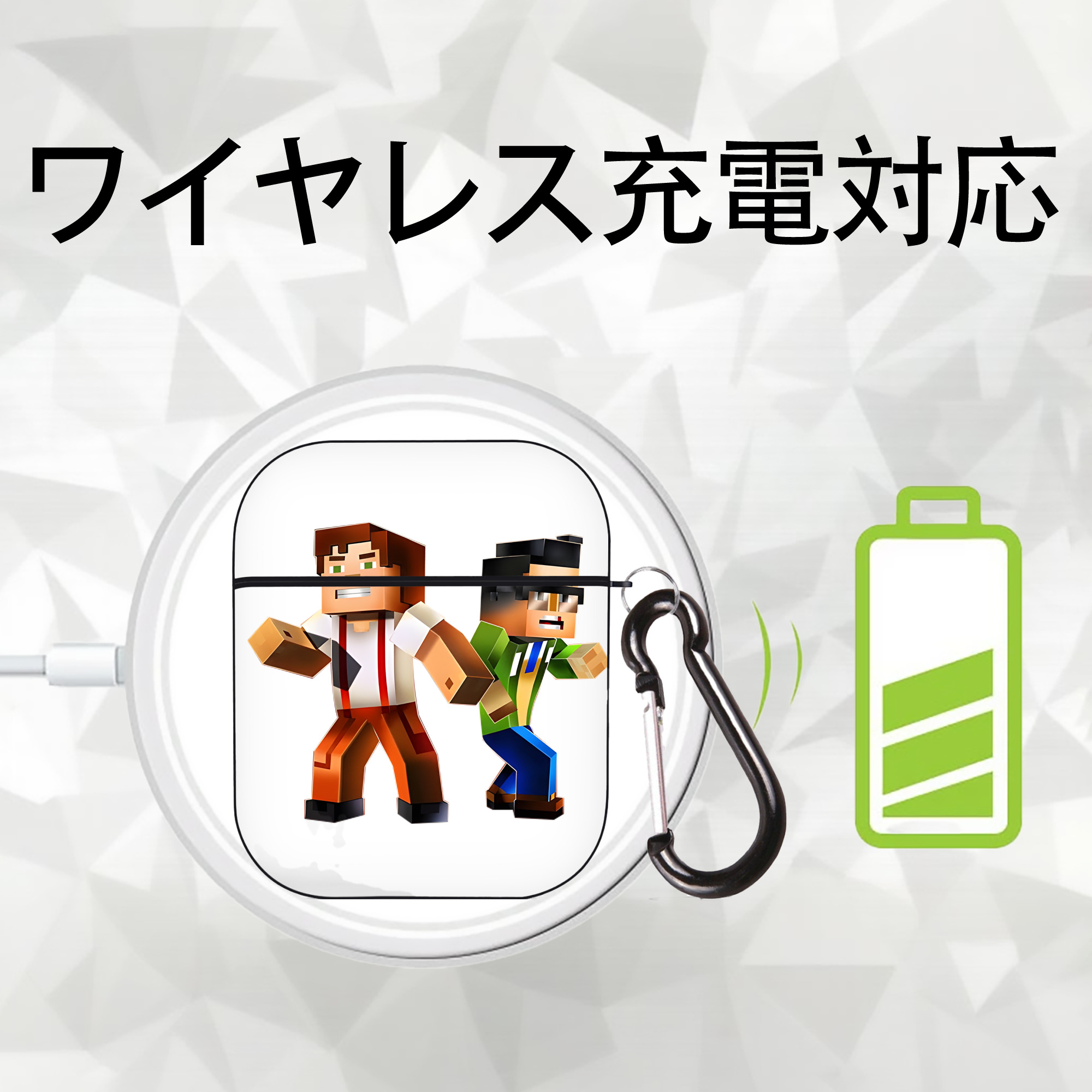 マインクラフト ブロックの世界 Minecraft MC Block world AirPods 第2世代保護ケース ハードシェル ブラック 耐衝撃・防指紋・カラビナ付き