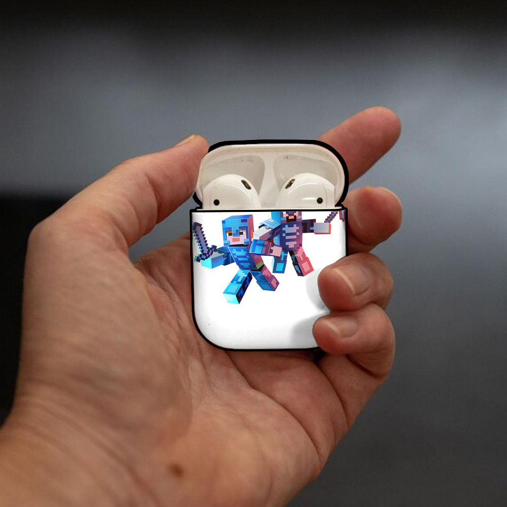 マインクラフト ブロックの世界 Minecraft MC Block world AirPods 第2世代保護ケース ハードシェル ブラック 耐衝撃・防指紋・カラビナ付き