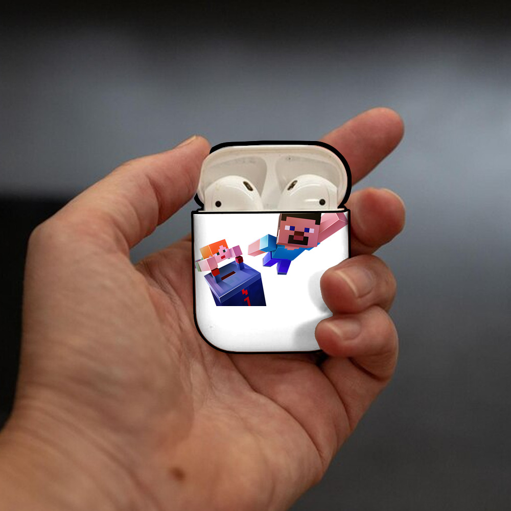 マインクラフト ブロックの世界 Minecraft MC Block world AirPods 第2世代保護ケース ハードシェル ブラック 耐衝撃・防指紋・カラビナ付き
