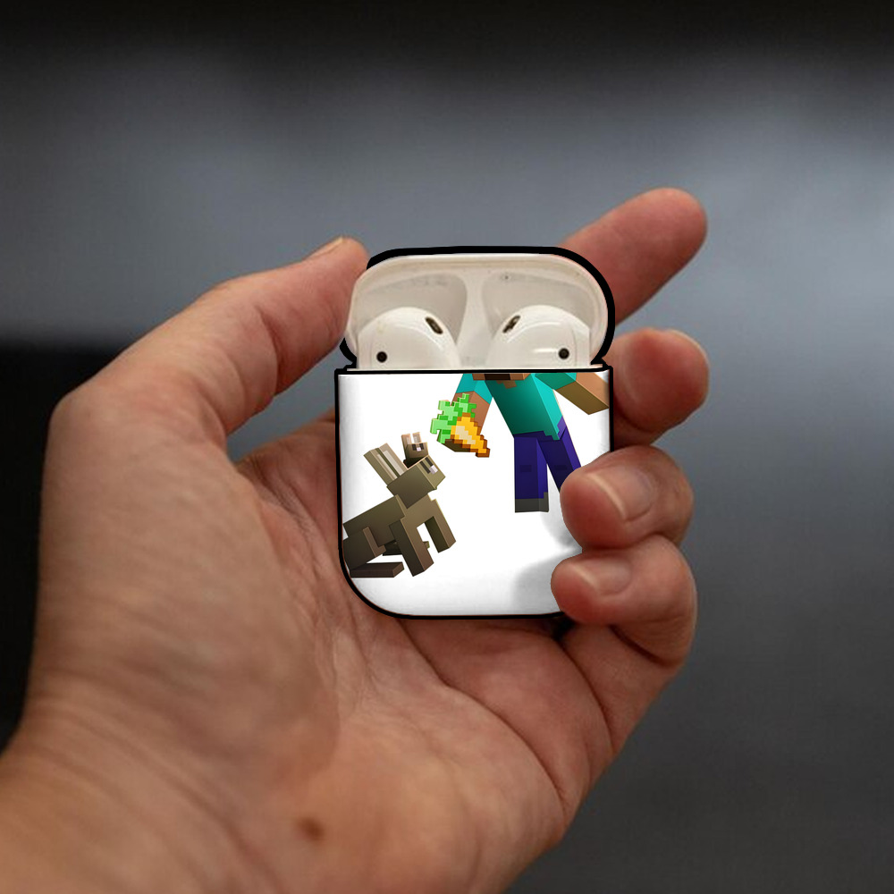 マインクラフト ブロックの世界 Minecraft MC Block world AirPods 第2世代保護ケース ハードシェル ブラック 耐衝撃・防指紋・カラビナ付き