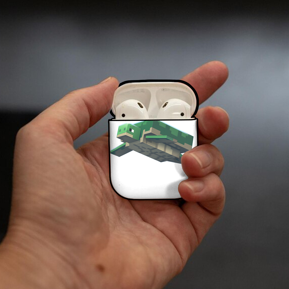 マインクラフト ブロックの世界 Minecraft MC Block world AirPods 第2世代保護ケース ハードシェル ブラック 耐衝撃・防指紋・カラビナ付き