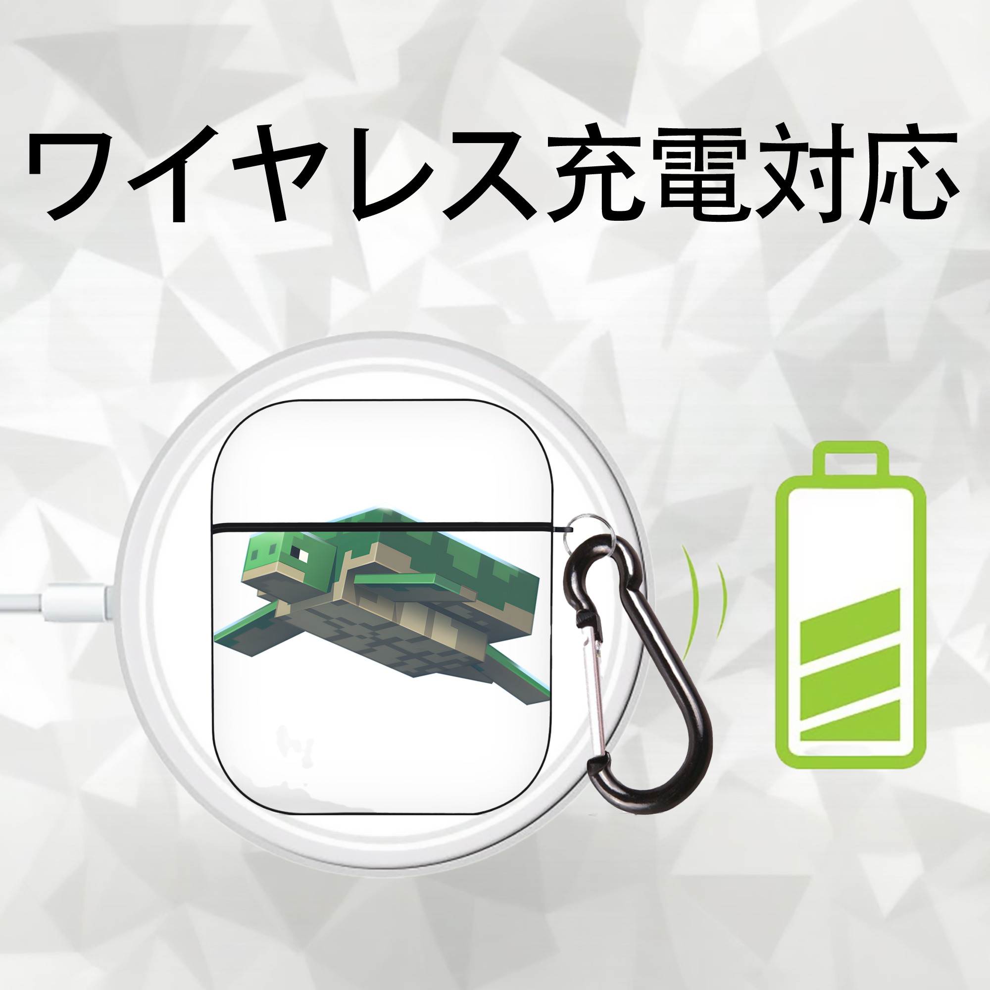 マインクラフト ブロックの世界 Minecraft MC Block world AirPods 第2世代保護ケース ハードシェル ブラック 耐衝撃・防指紋・カラビナ付き