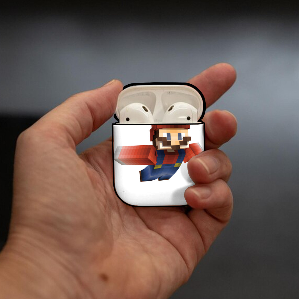 マインクラフト ブロックの世界 Minecraft MC Block world AirPods 第2世代保護ケース ハードシェル ブラック 耐衝撃・防指紋・カラビナ付き