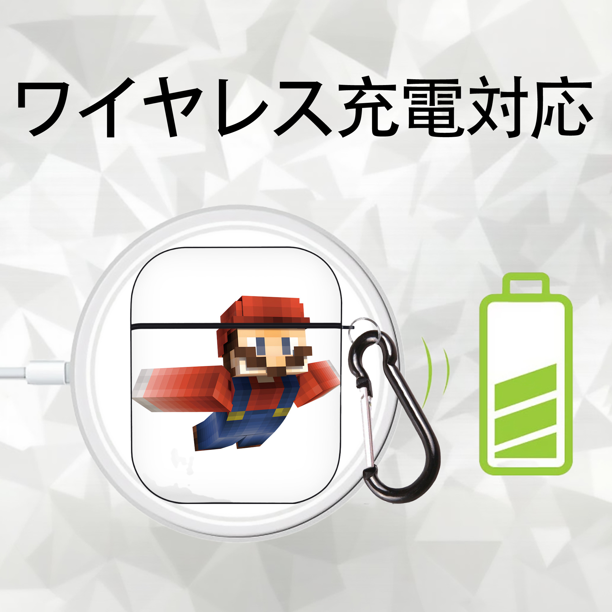 マインクラフト ブロックの世界 Minecraft MC Block world AirPods 第2世代保護ケース ハードシェル ブラック 耐衝撃・防指紋・カラビナ付き