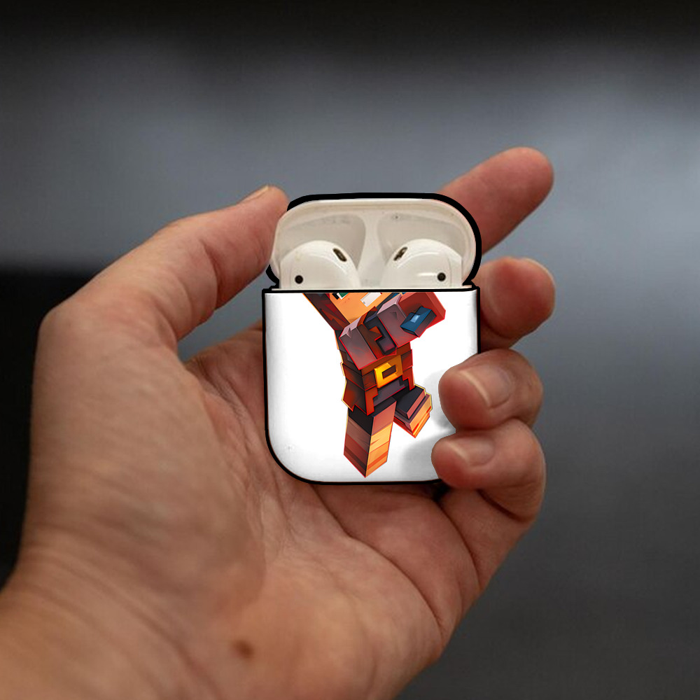 マインクラフト ブロックの世界 Minecraft MC Block world AirPods 第2世代保護ケース ハードシェル ブラック 耐衝撃・防指紋・カラビナ付き