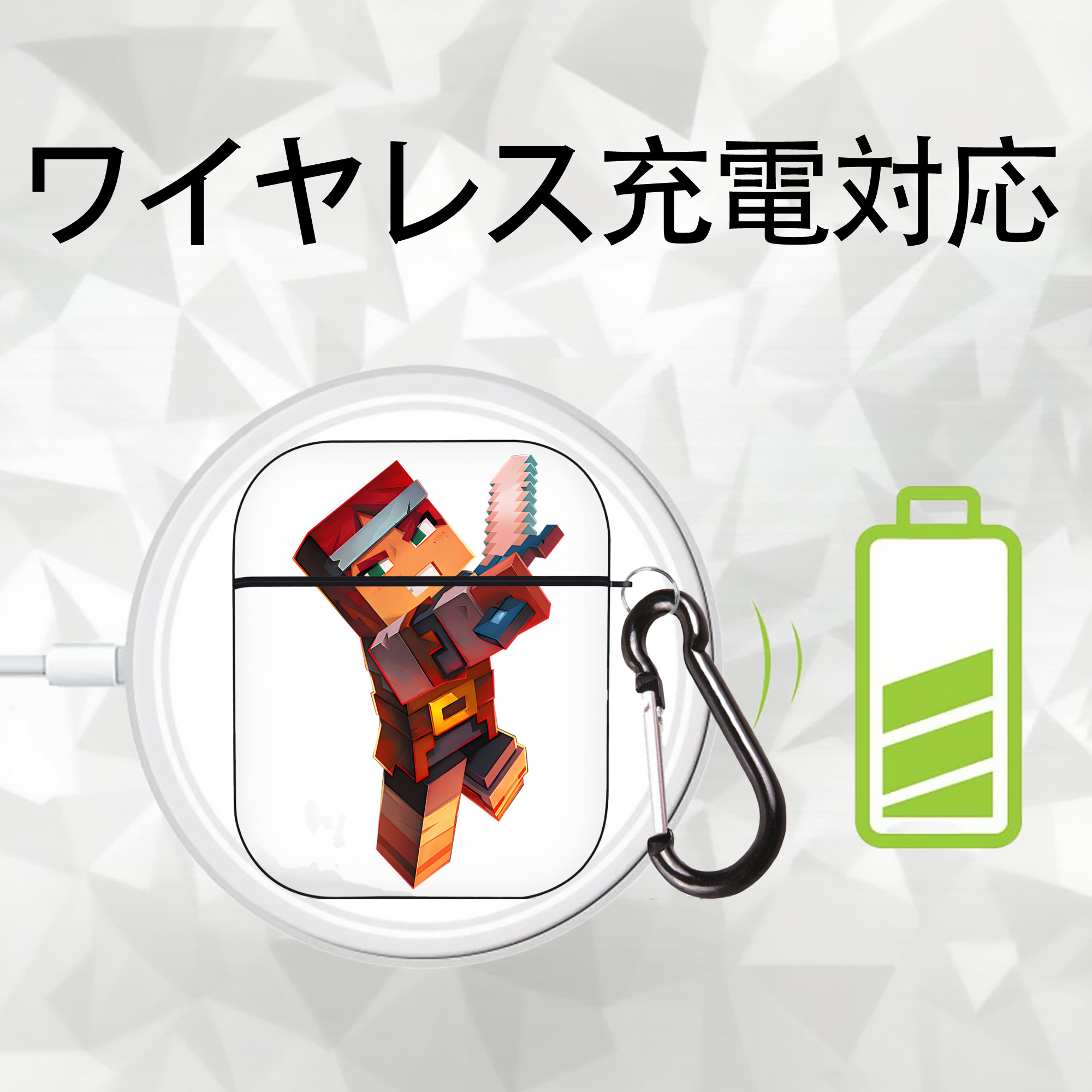 マインクラフト ブロックの世界 Minecraft MC Block world AirPods 第2世代保護ケース ハードシェル ブラック 耐衝撃・防指紋・カラビナ付き
