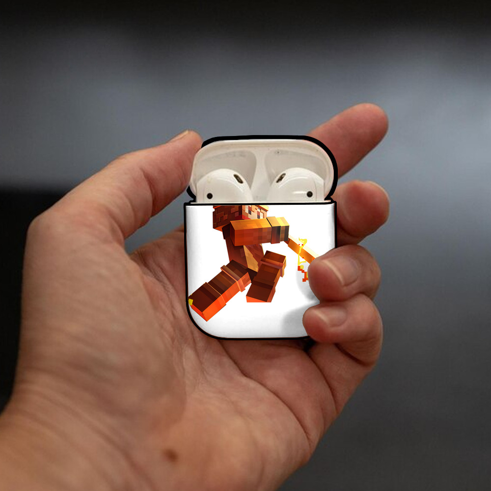 マインクラフト ブロックの世界 Minecraft MC Block world AirPods 第2世代保護ケース ハードシェル ブラック 耐衝撃・防指紋・カラビナ付き