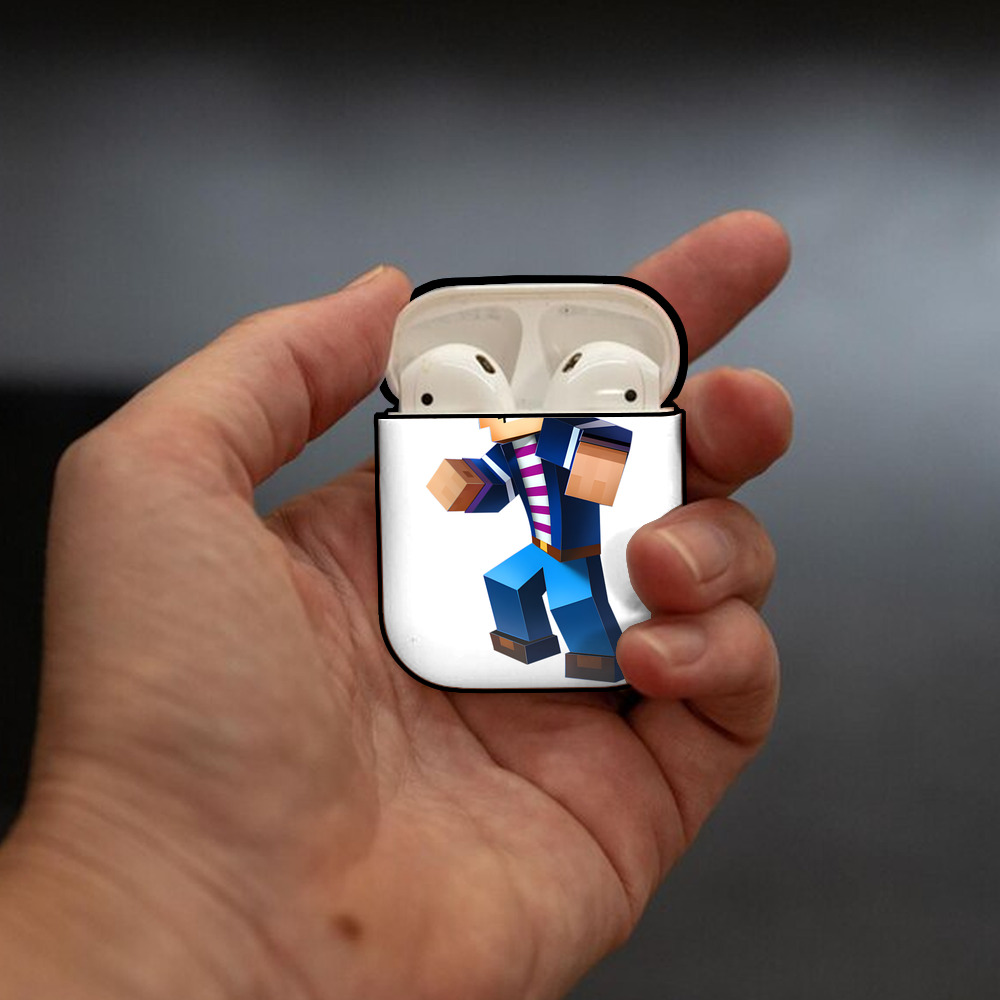 マインクラフト ブロックの世界 Minecraft MC Block world AirPods 第2世代保護ケース ハードシェル ブラック 耐衝撃・防指紋・カラビナ付き