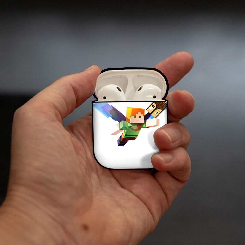 マインクラフト ブロックの世界 Minecraft MC Block world AirPods 第2世代保護ケース ハードシェル ブラック 耐衝撃・防指紋・カラビナ付き