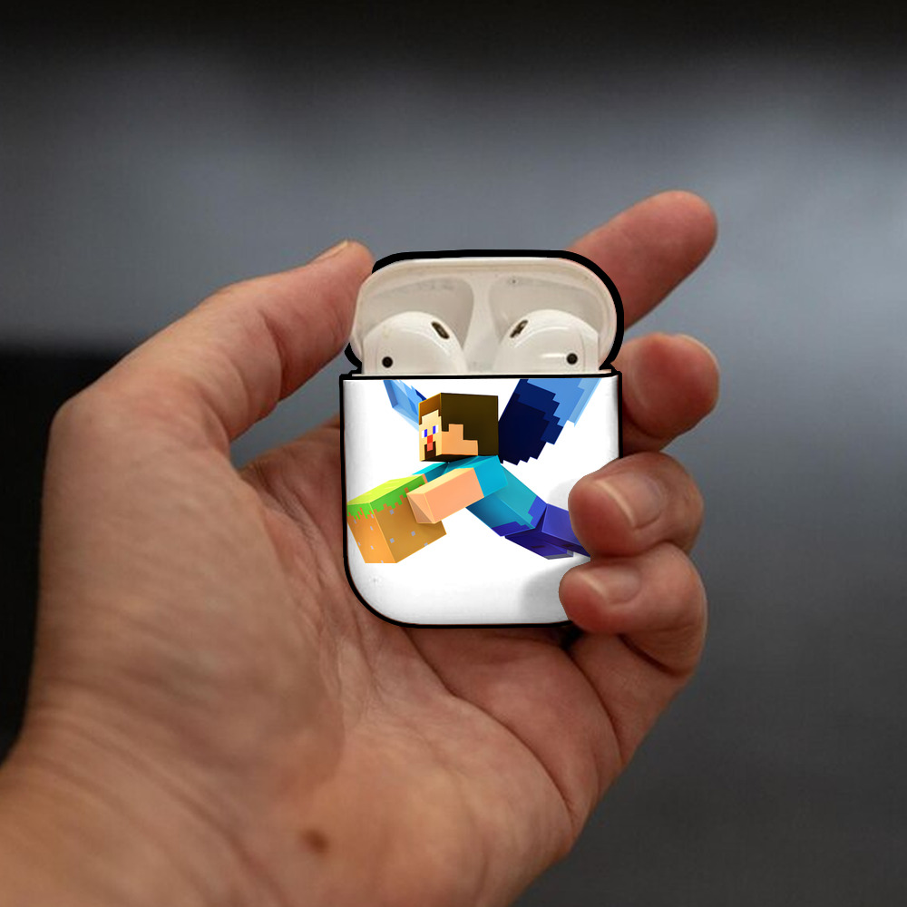 マインクラフト ブロックの世界 Minecraft MC Block world AirPods 第2世代保護ケース ハードシェル ブラック 耐衝撃・防指紋・カラビナ付き