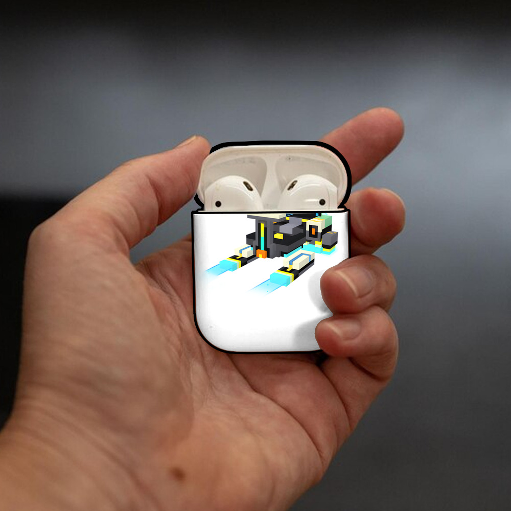マインクラフト ブロックの世界 Minecraft MC Block world AirPods 第2世代保護ケース ハードシェル ブラック 耐衝撃・防指紋・カラビナ付き