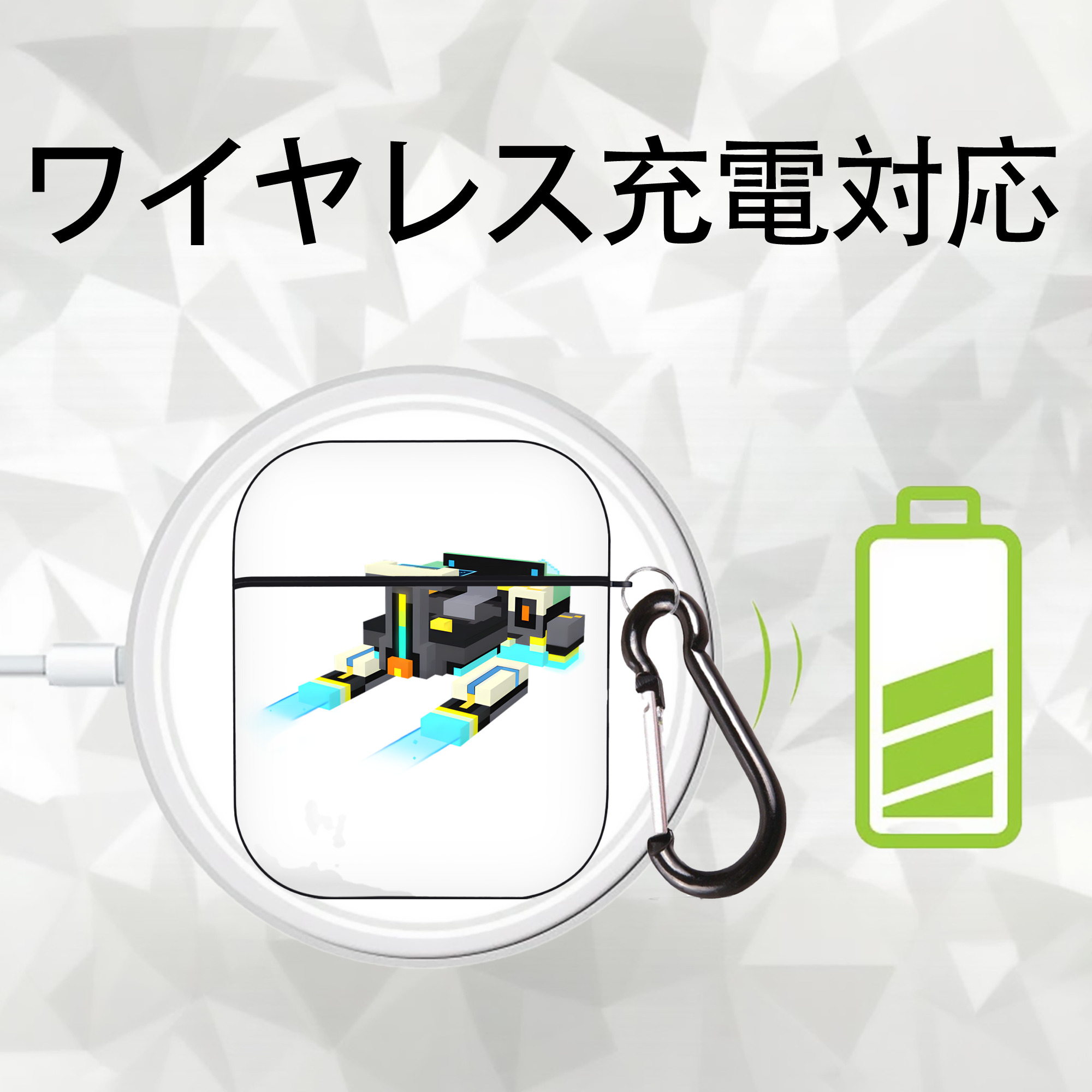 マインクラフト ブロックの世界 Minecraft MC Block world AirPods 第2世代保護ケース ハードシェル ブラック 耐衝撃・防指紋・カラビナ付き