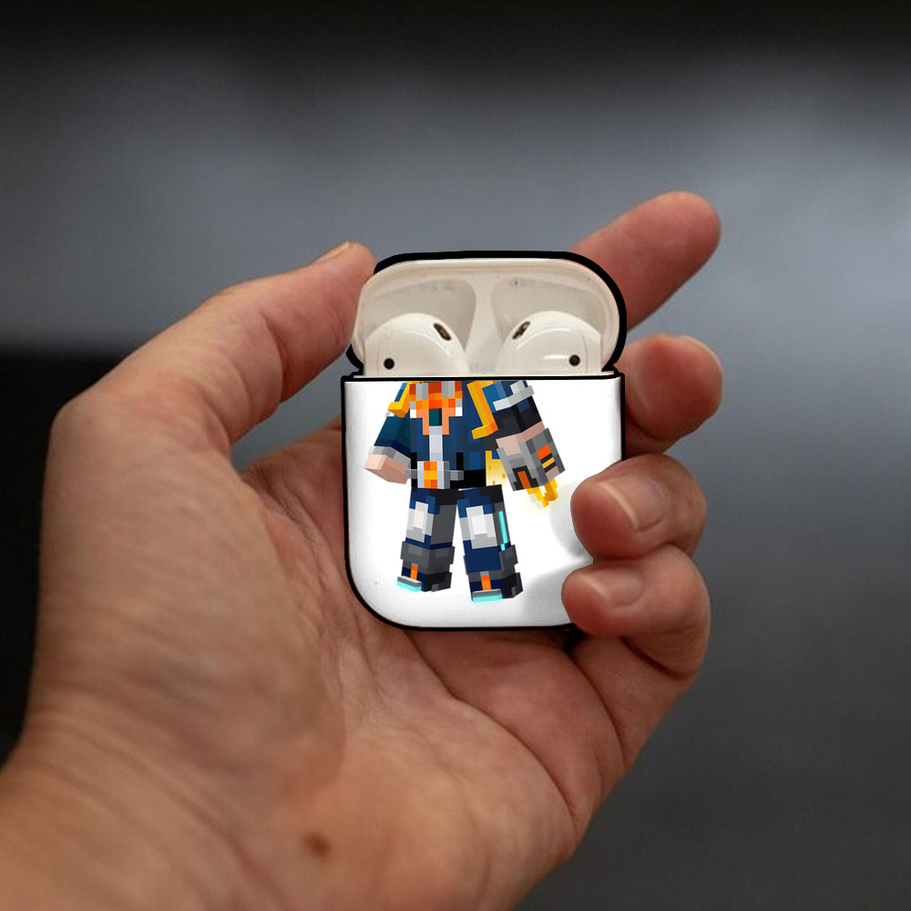 マインクラフト ブロックの世界 Minecraft MC Block world AirPods 第2世代保護ケース ハードシェル ブラック 耐衝撃・防指紋・カラビナ付き