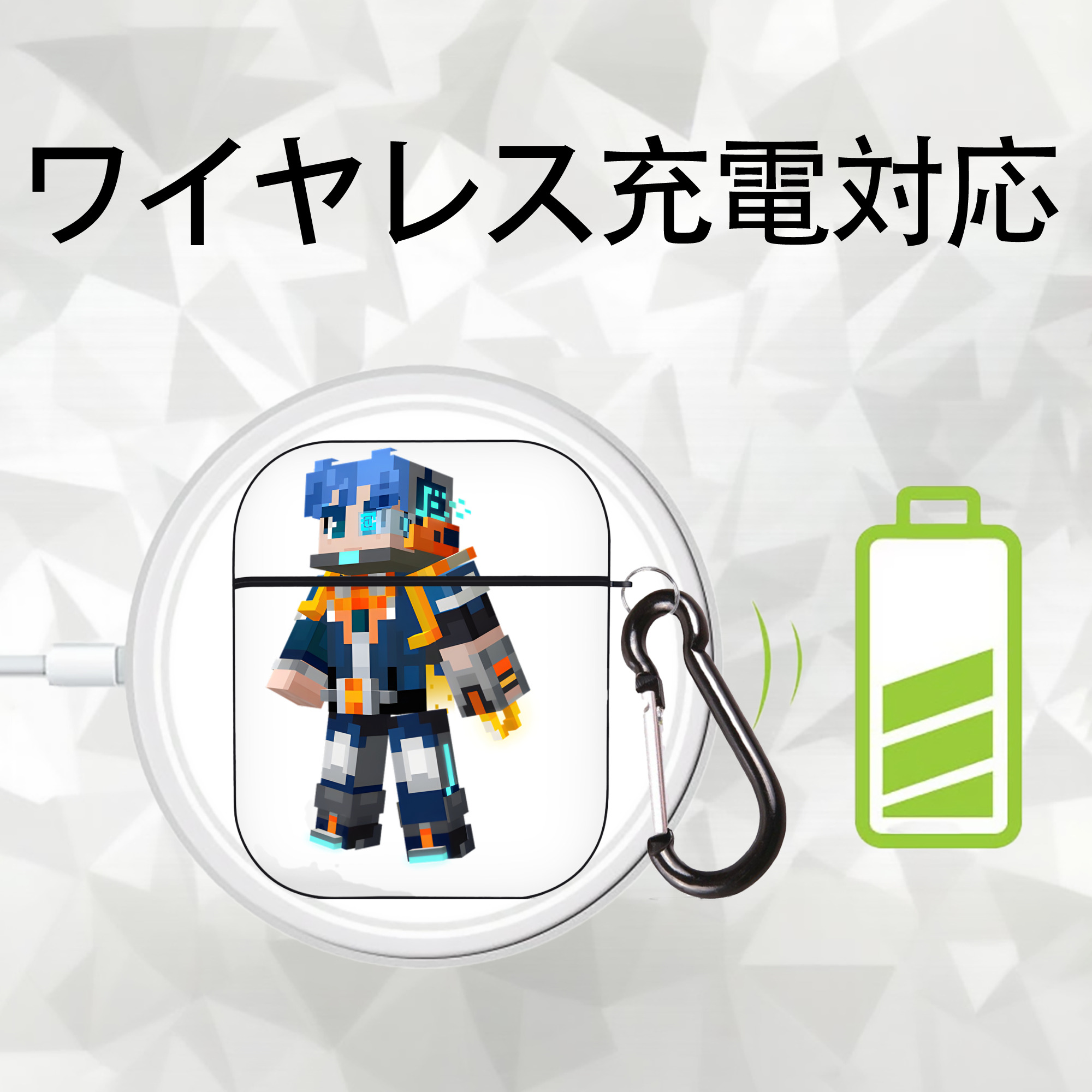 マインクラフト ブロックの世界 Minecraft MC Block world AirPods 第2世代保護ケース ハードシェル ブラック 耐衝撃・防指紋・カラビナ付き