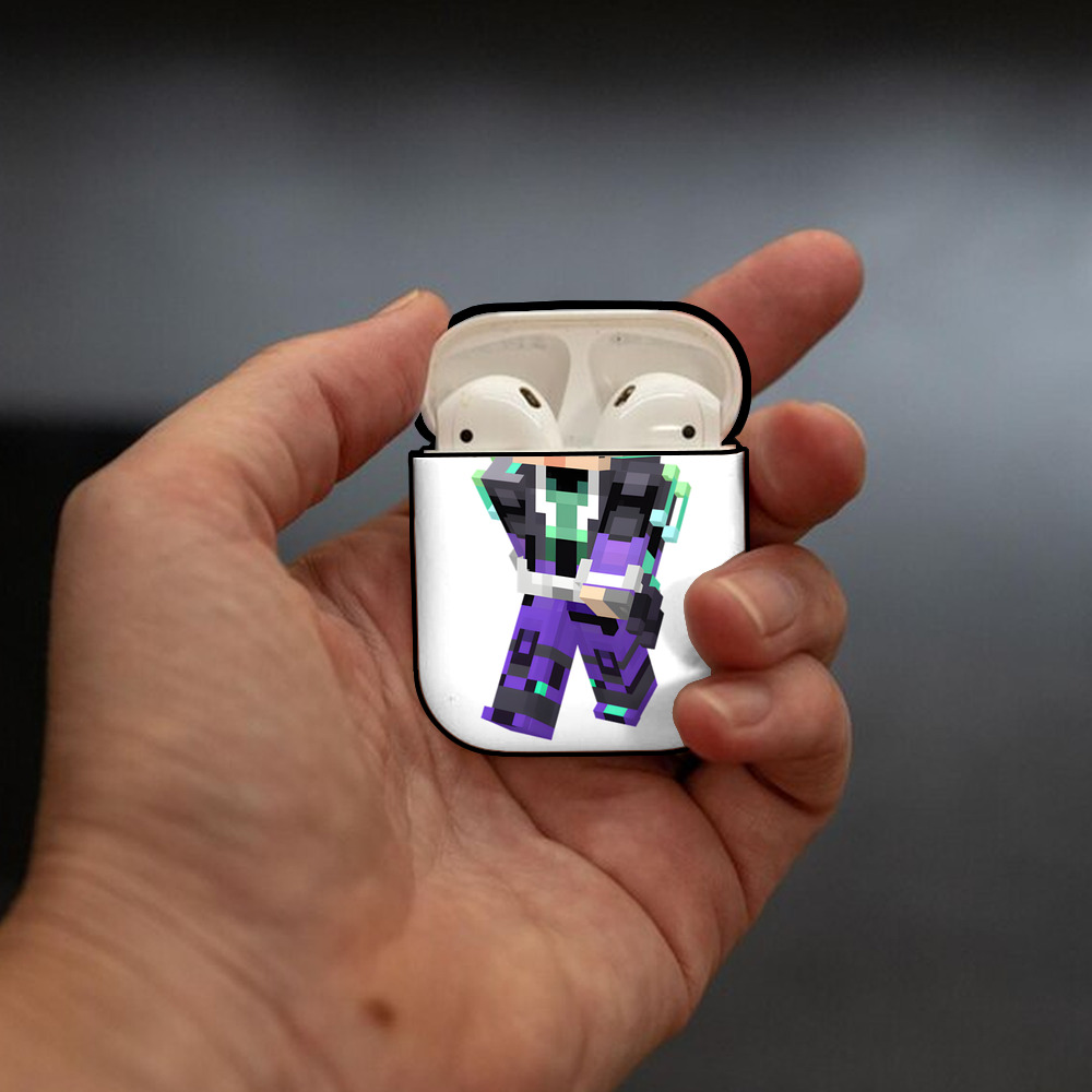 マインクラフト ブロックの世界 Minecraft MC Block world AirPods 第2世代保護ケース ハードシェル ブラック 耐衝撃・防指紋・カラビナ付き
