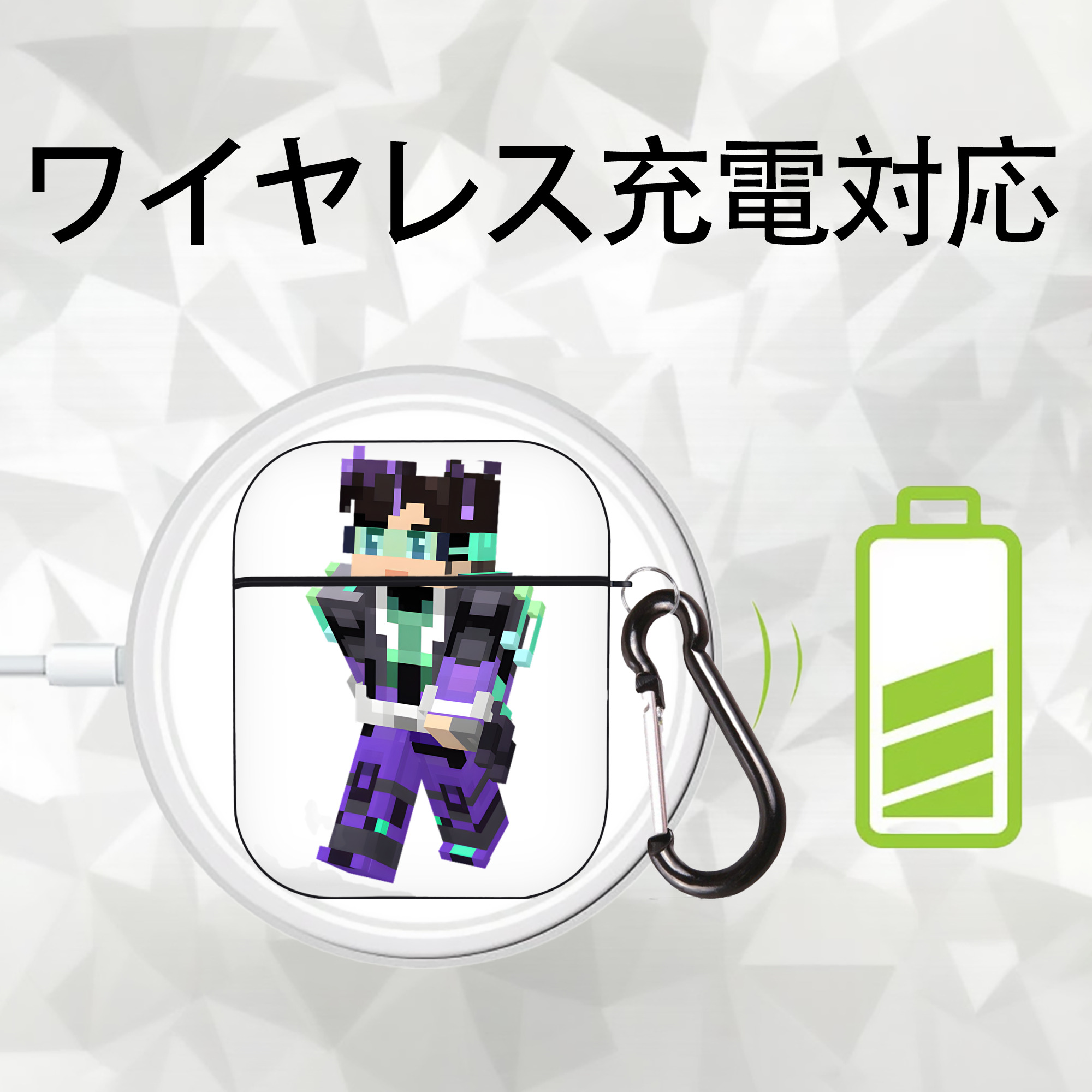 マインクラフト ブロックの世界 Minecraft MC Block world AirPods 第2世代保護ケース ハードシェル ブラック 耐衝撃・防指紋・カラビナ付き