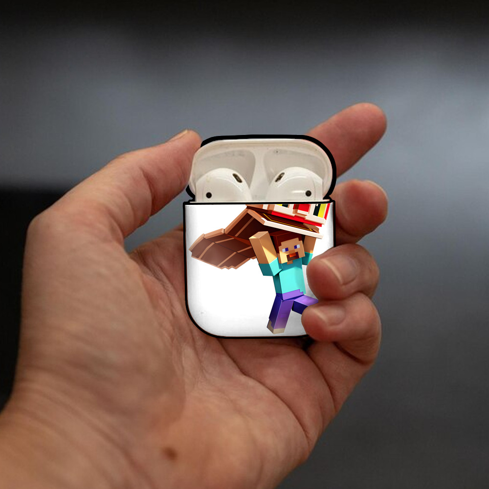 マインクラフト ブロックの世界 Minecraft MC Block world AirPods 第2世代保護ケース ハードシェル ブラック 耐衝撃・防指紋・カラビナ付き