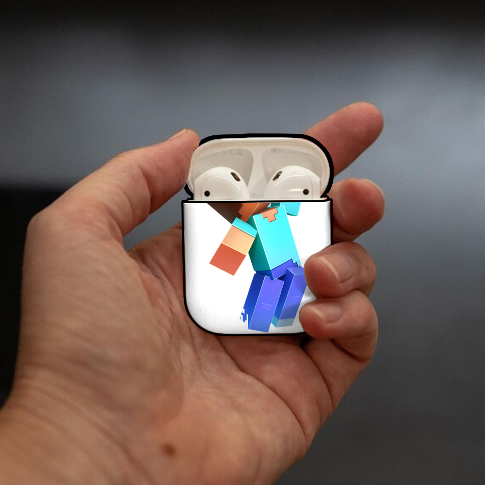 マインクラフト ブロックの世界 Minecraft MC Block world AirPods 第2世代保護ケース ハードシェル ブラック 耐衝撃・防指紋・カラビナ付き