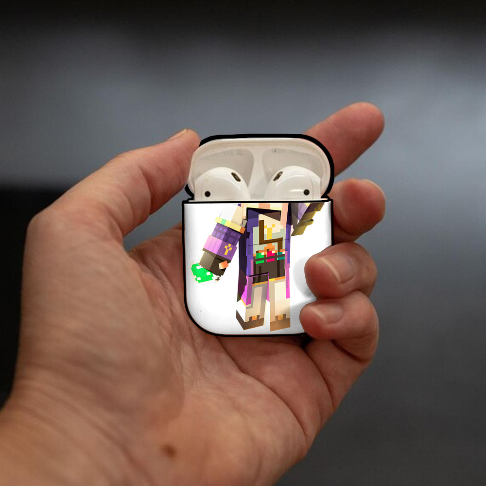 マインクラフト ブロックの世界 Minecraft MC Block world AirPods 第2世代保護ケース ハードシェル ブラック 耐衝撃・防指紋・カラビナ付き