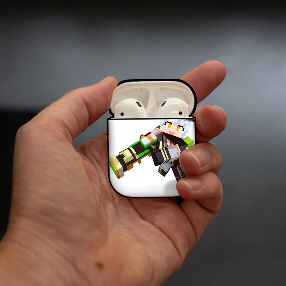 マインクラフト ブロックの世界 Minecraft MC Block world AirPods 第2世代保護ケース ハードシェル ブラック 耐衝撃・防指紋・カラビナ付き