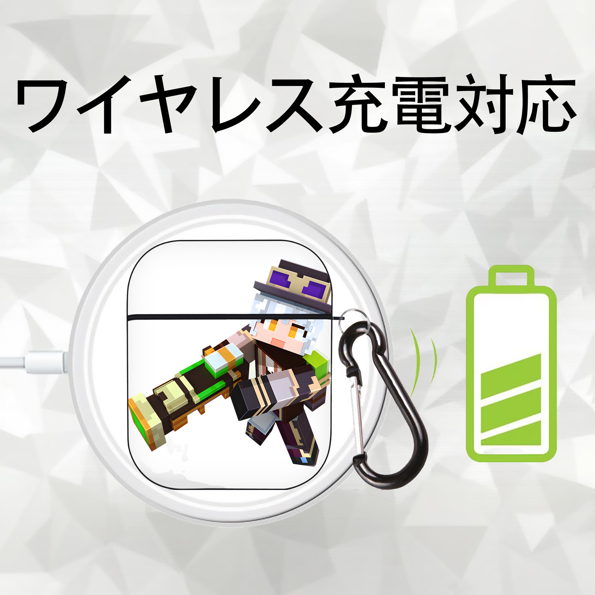 マインクラフト ブロックの世界 Minecraft MC Block world AirPods 第2世代保護ケース ハードシェル ブラック 耐衝撃・防指紋・カラビナ付き