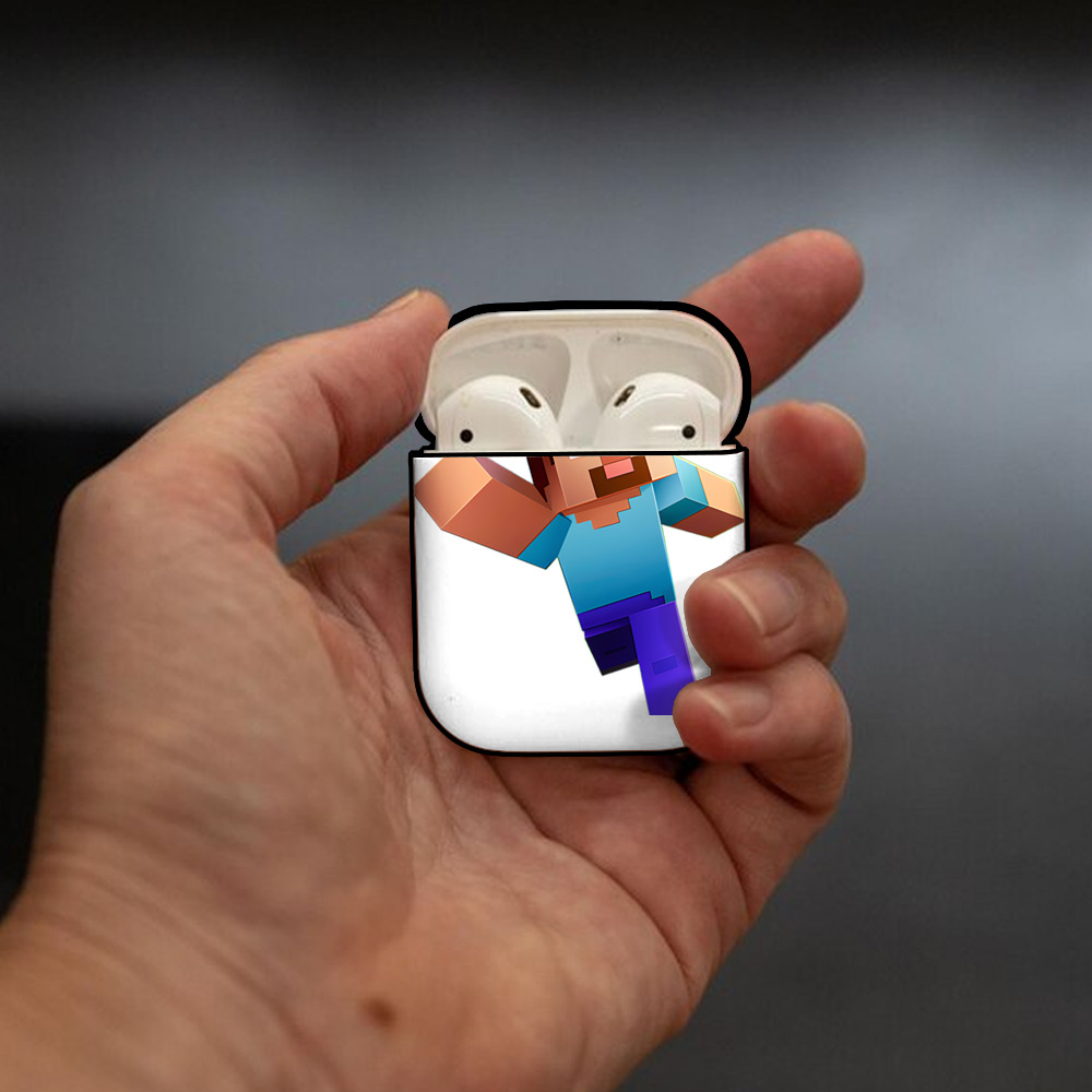 マインクラフト ブロックの世界 Minecraft MC Block world AirPods 第2世代保護ケース ハードシェル ブラック 耐衝撃・防指紋・カラビナ付き