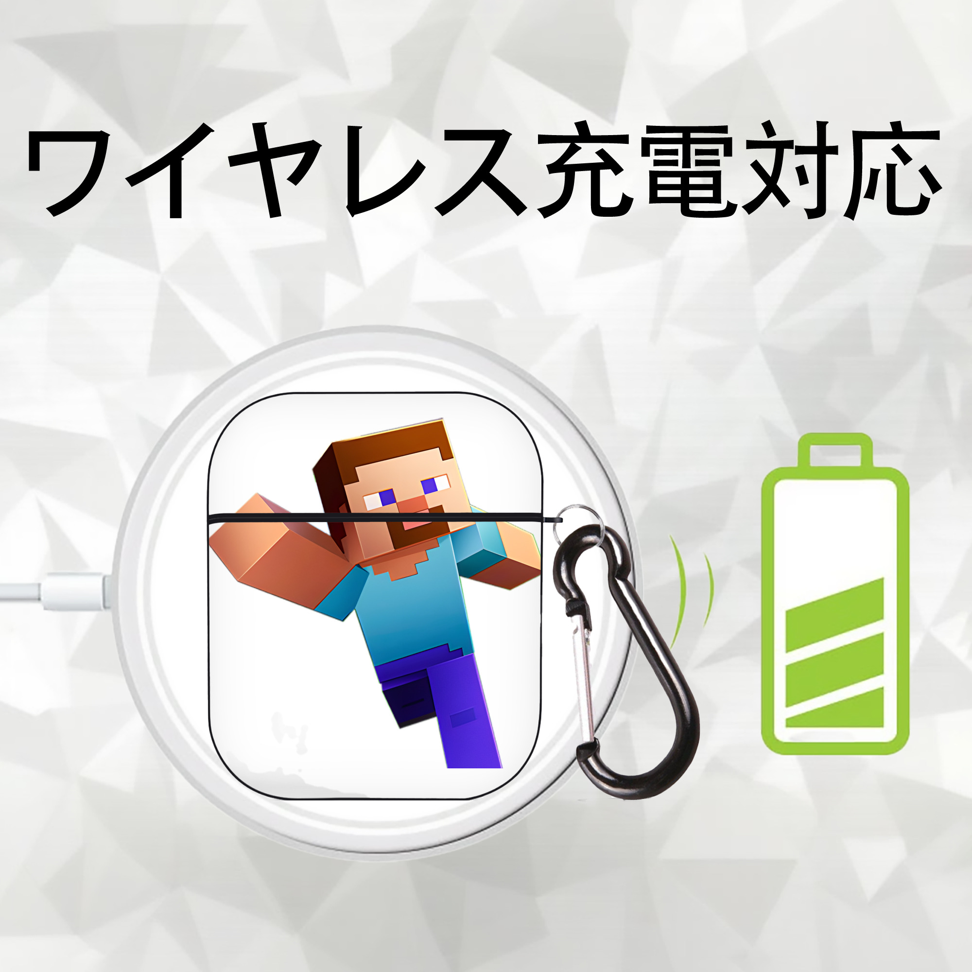 マインクラフト ブロックの世界 Minecraft MC Block world AirPods 第2世代保護ケース ハードシェル ブラック 耐衝撃・防指紋・カラビナ付き