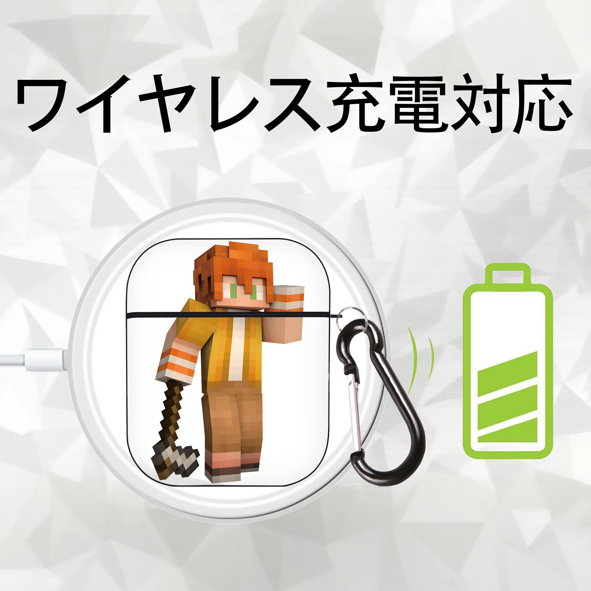 マインクラフト ブロックの世界 Minecraft MC Block world AirPods 第2世代保護ケース ハードシェル ブラック 耐衝撃・防指紋・カラビナ付き