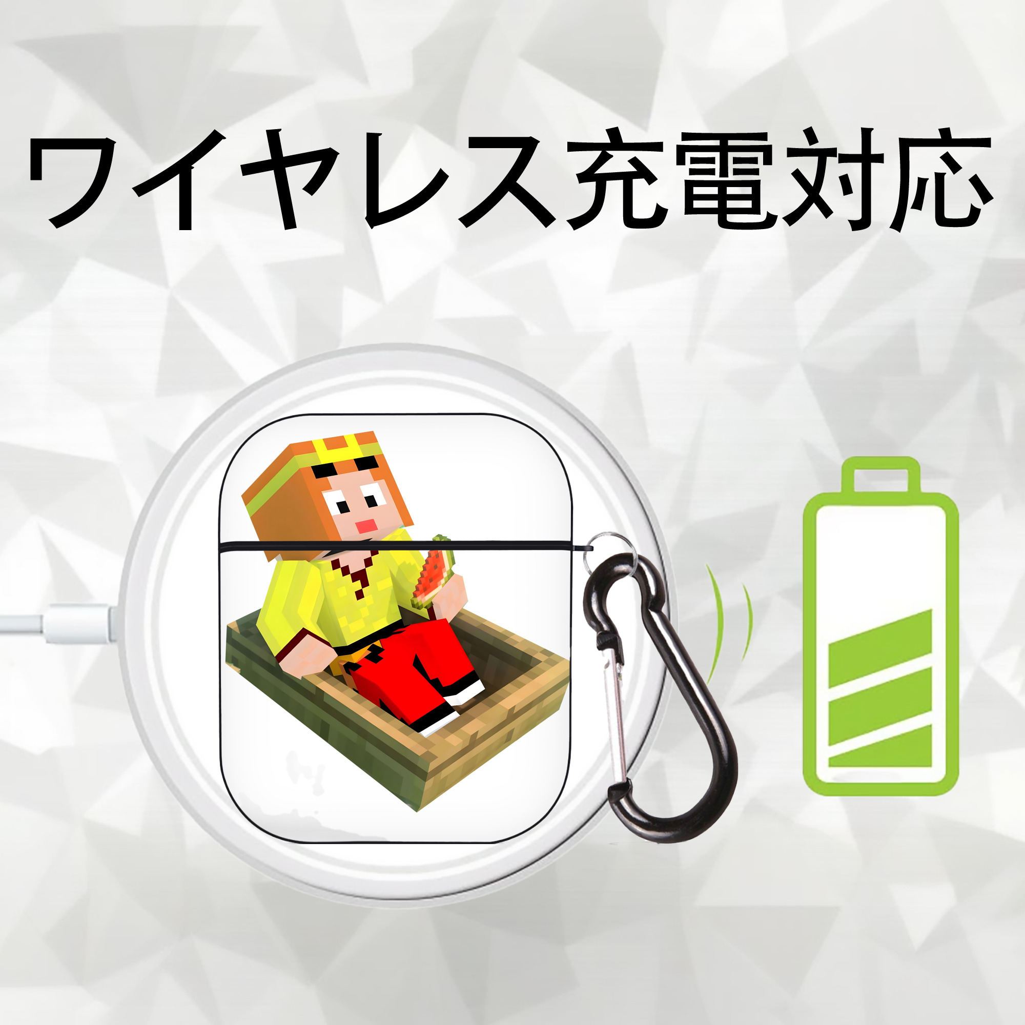 マインクラフト ブロックの世界 Minecraft MC Block world AirPods 第2世代保護ケース ハードシェル ブラック 耐衝撃・防指紋・カラビナ付き