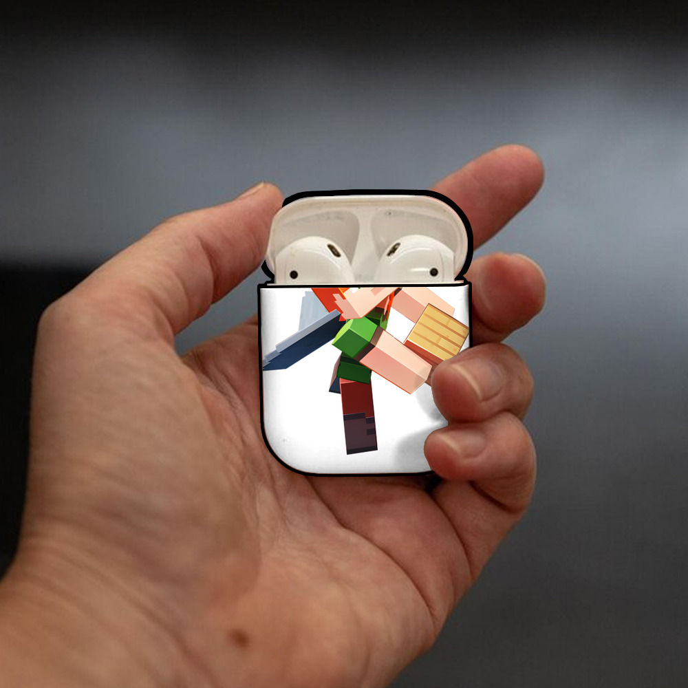 マインクラフト ブロックの世界 Minecraft MC Block world AirPods 第2世代保護ケース ハードシェル ブラック 耐衝撃・防指紋・カラビナ付き