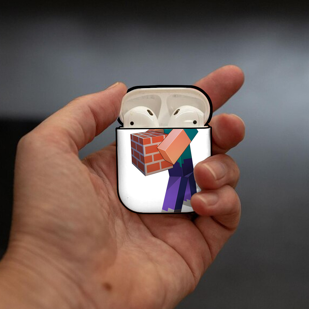 マインクラフト ブロックの世界 Minecraft MC Block world AirPods 第2世代保護ケース ハードシェル ブラック 耐衝撃・防指紋・カラビナ付き