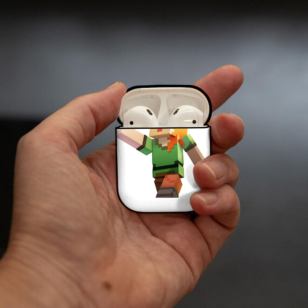 マインクラフト ブロックの世界 Minecraft MC Block world AirPods 第2世代保護ケース ハードシェル ブラック 耐衝撃・防指紋・カラビナ付き