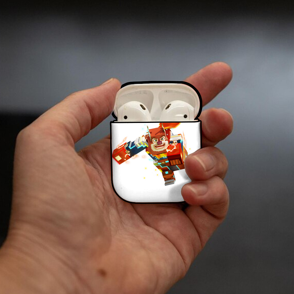 マインクラフト ブロックの世界 Minecraft MC Block world AirPods 第2世代保護ケース ハードシェル ブラック 耐衝撃・防指紋・カラビナ付き