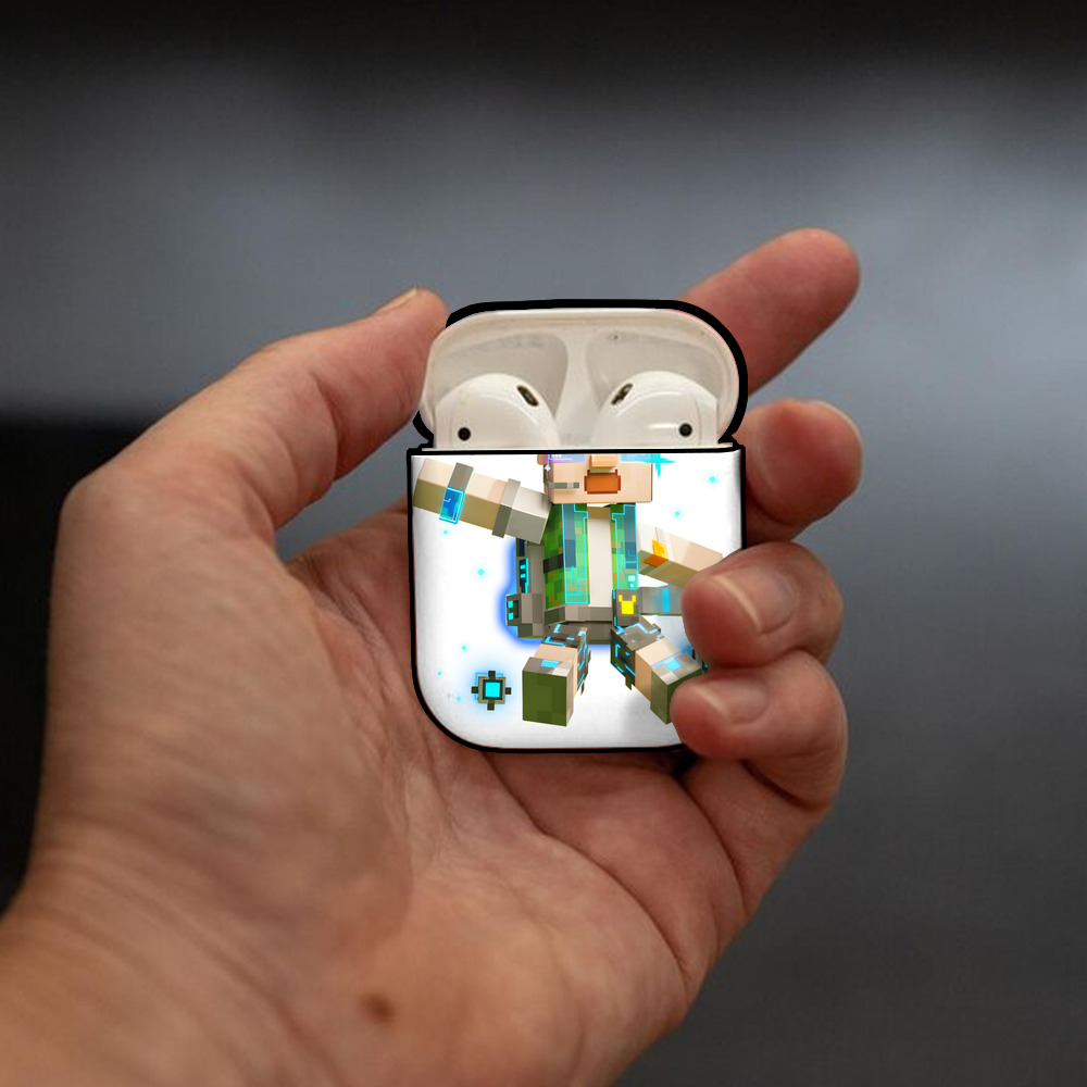マインクラフト ブロックの世界 Minecraft MC Block world AirPods 第2世代保護ケース ハードシェル ブラック 耐衝撃・防指紋・カラビナ付き